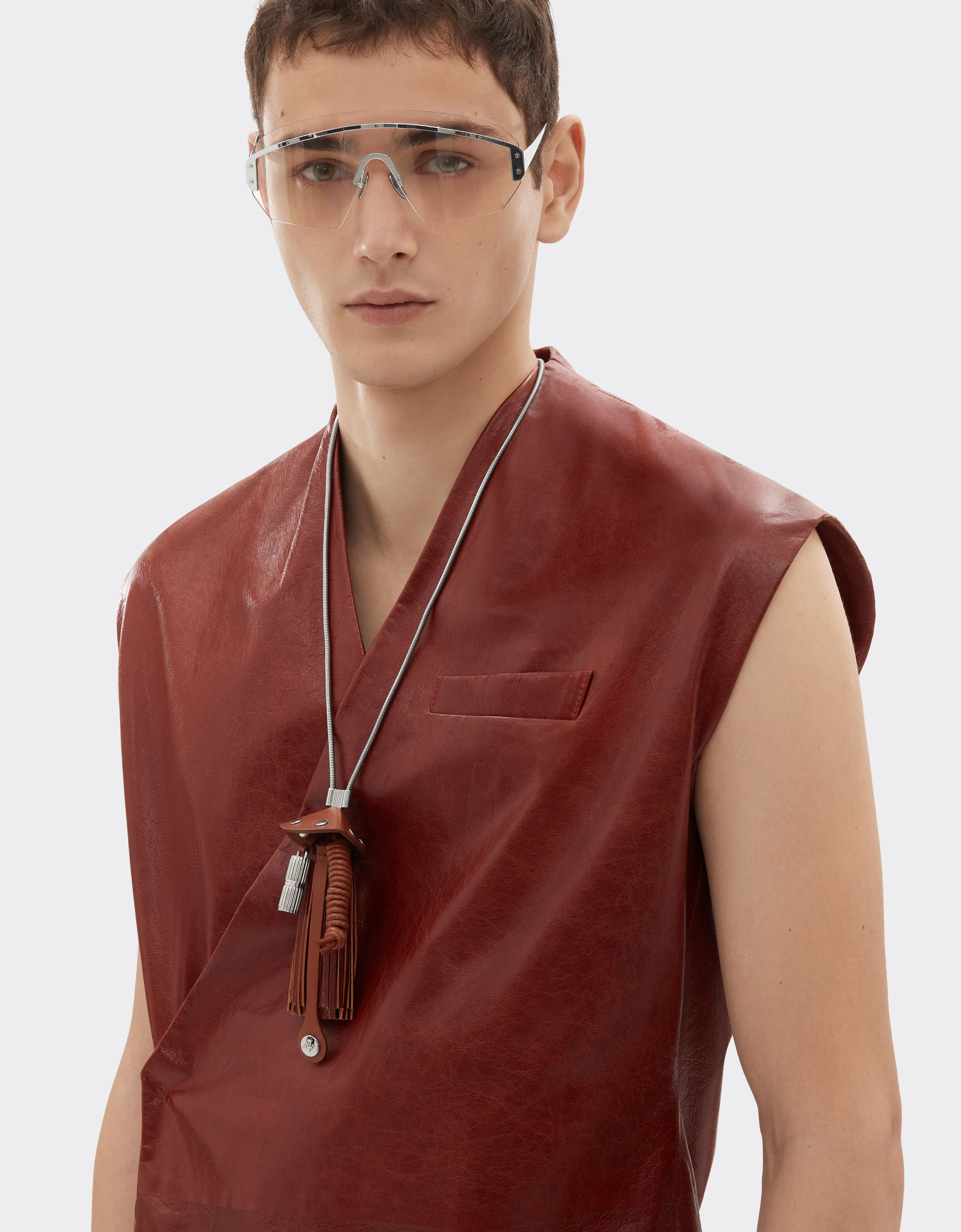 Ferrari Metal and semi-gloss leather necklace Fired Brick 51083f