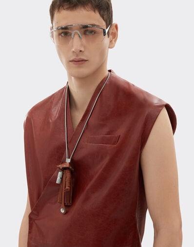 Ferrari Metal and semi-gloss leather necklace Fired Brick 51083f