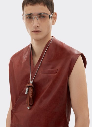 Ferrari Metal and semi-gloss leather necklace Fired Brick 51083f