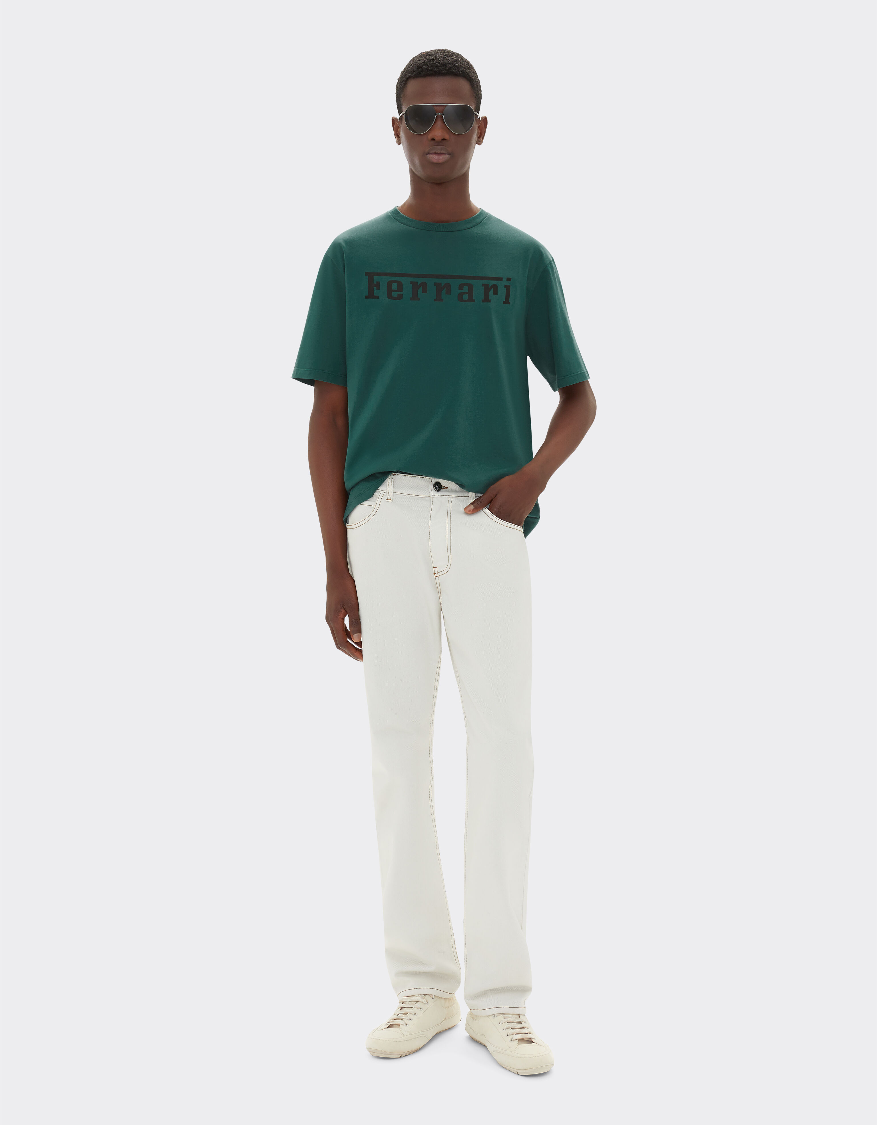 Ferrari Camiseta de algodón con logotipo Ferrari Verde Ficus 21179f