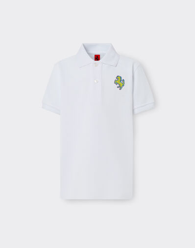 Ferrari Cotton piqué polo shirt with Prancing Horse patch Optical White 48531fK