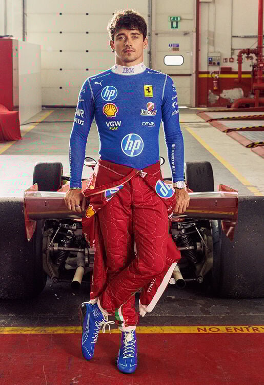 Ferrari Puma for Scuderia Ferrari HP Charles Leclerc Monza 2025 racing undersuit Blu Scozia LA0CMf