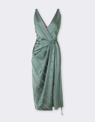 Silk Satin Dress with Pekin Pattern Ferrari Silk Satin Dress with Pekin Pattern Salvia CWWDR0019WAC0001f