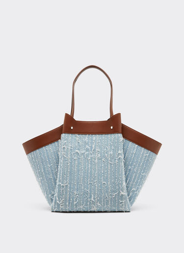 Ferrari Large tote bag in denim and leather Denim Blue 22273f