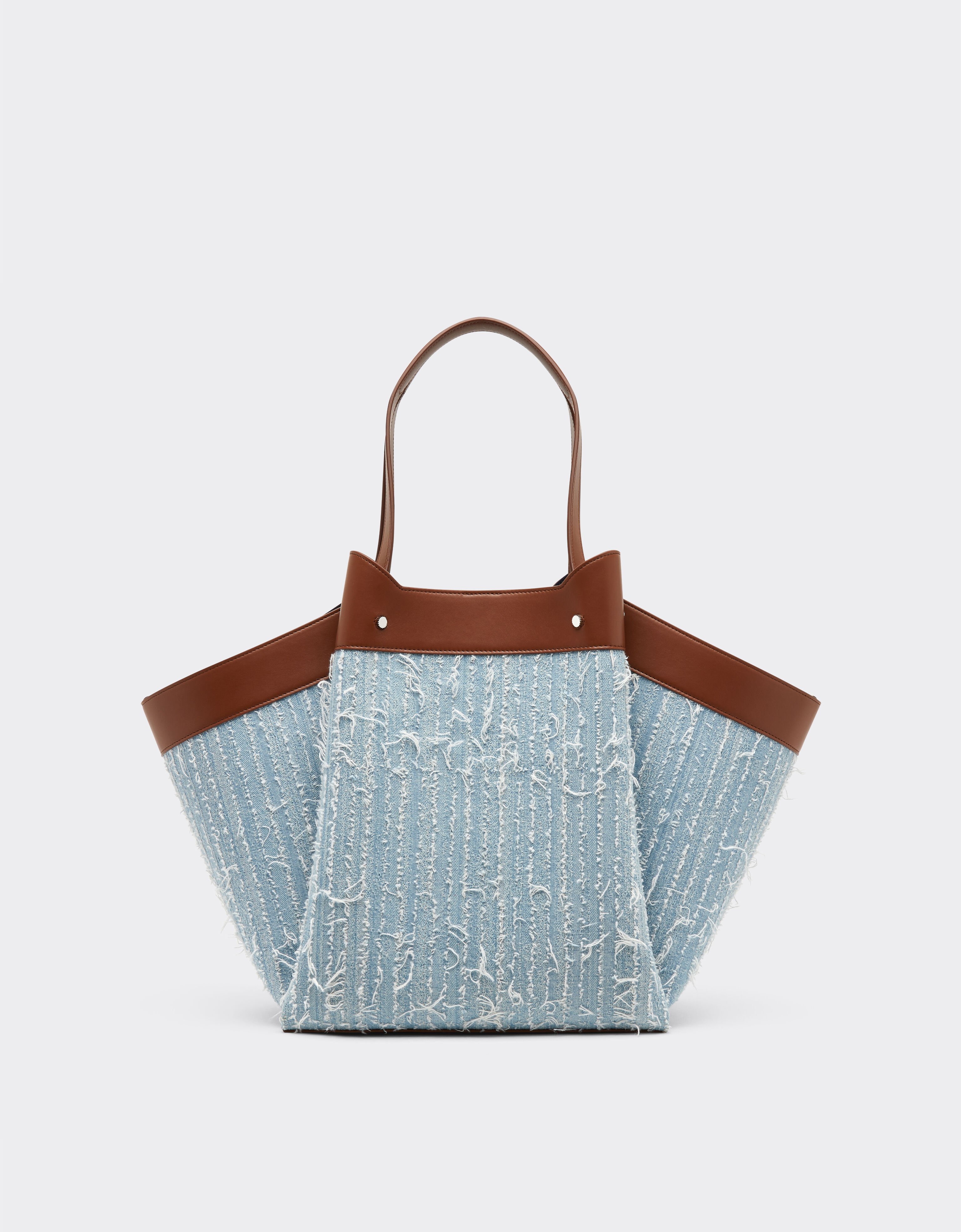 Ferrari Large tote bag in denim and leather Denim Blue 22273f