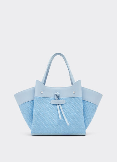 Ferrari Tote bag Ferrari piccola in rafia e pelle Blu Acciaio 49111f