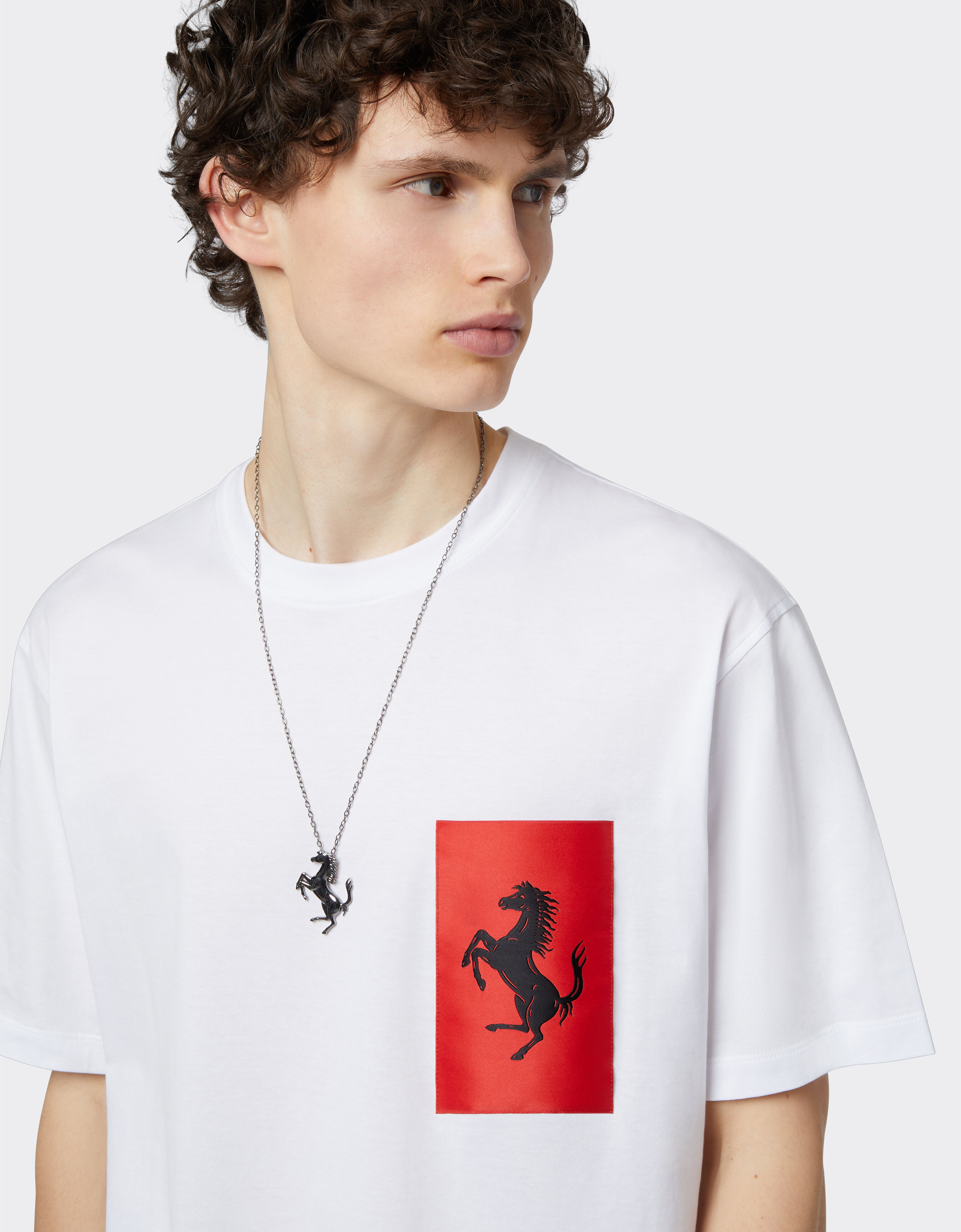 Ferrari T-shirt en coton avec poche Cheval cabré Blanc optique 47824f