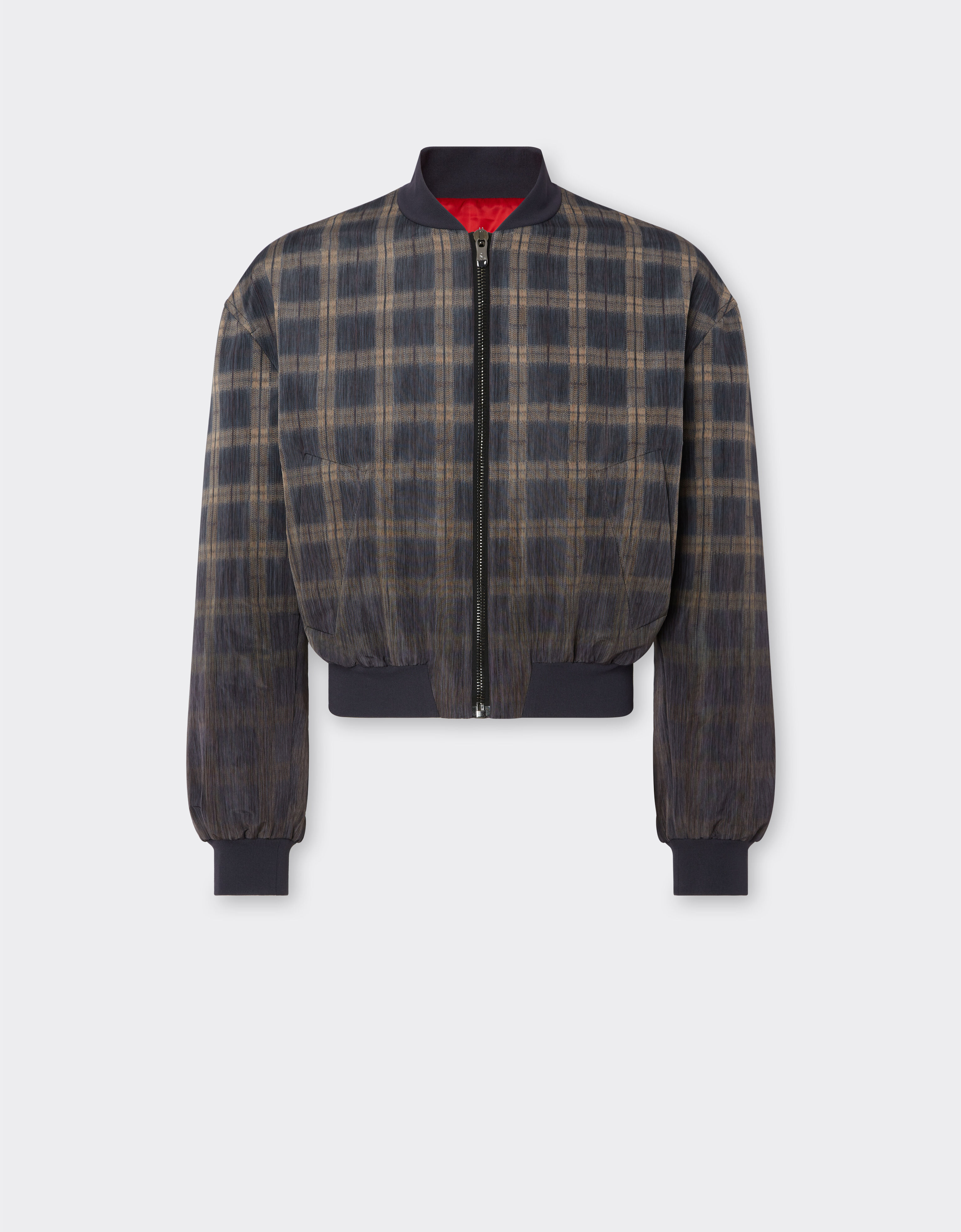 Ferrari Bomber in chiné check printed nylon Mahogany 22654f