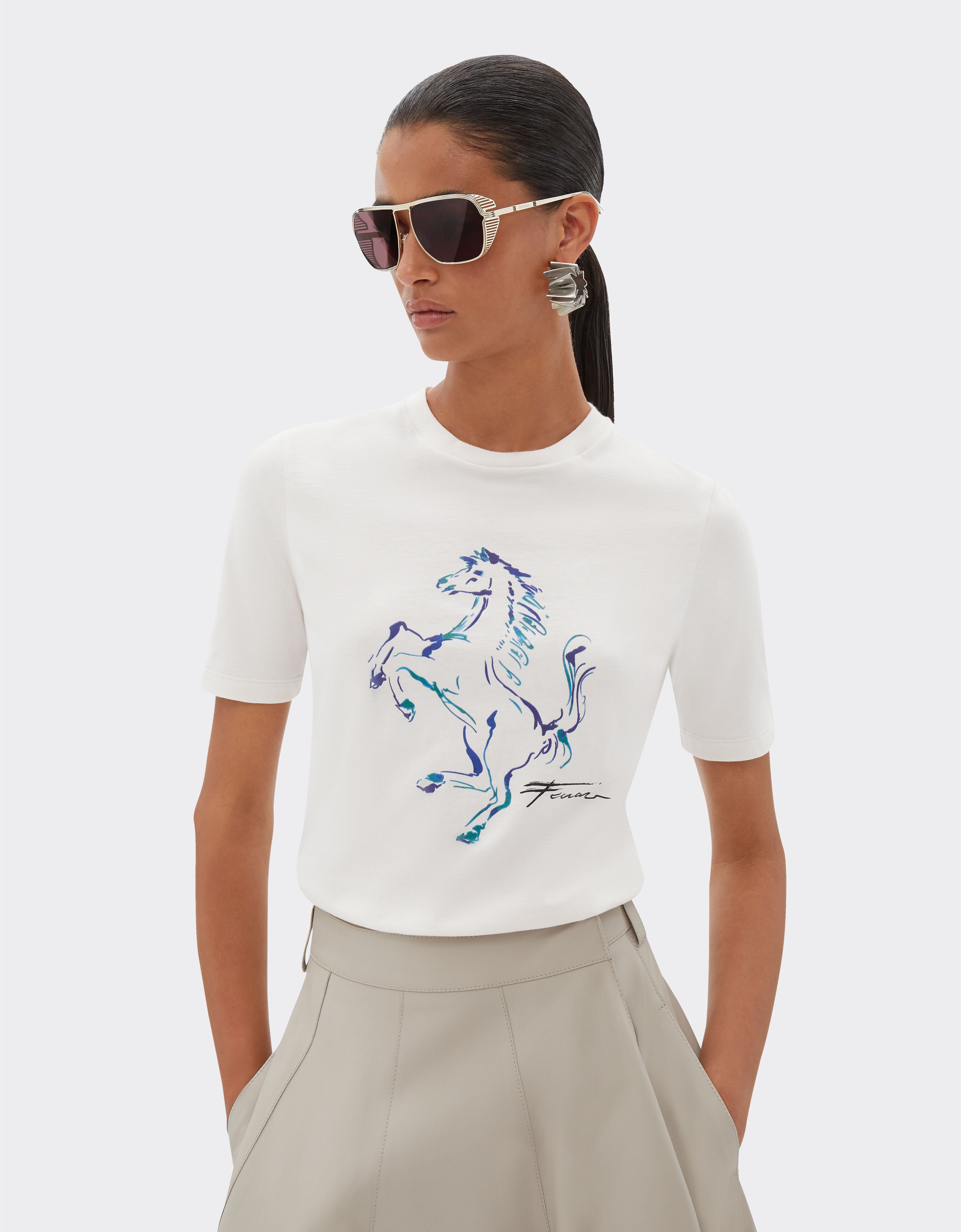 Ferrari T-shirt with Prancing Horse graphic Ecru 22059f