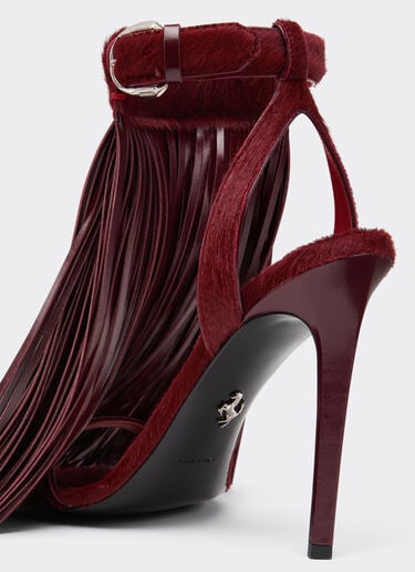 Leather and cowhide sandals with fringes Ferrari Leather and cowhide sandals with fringes Cherry 49742f