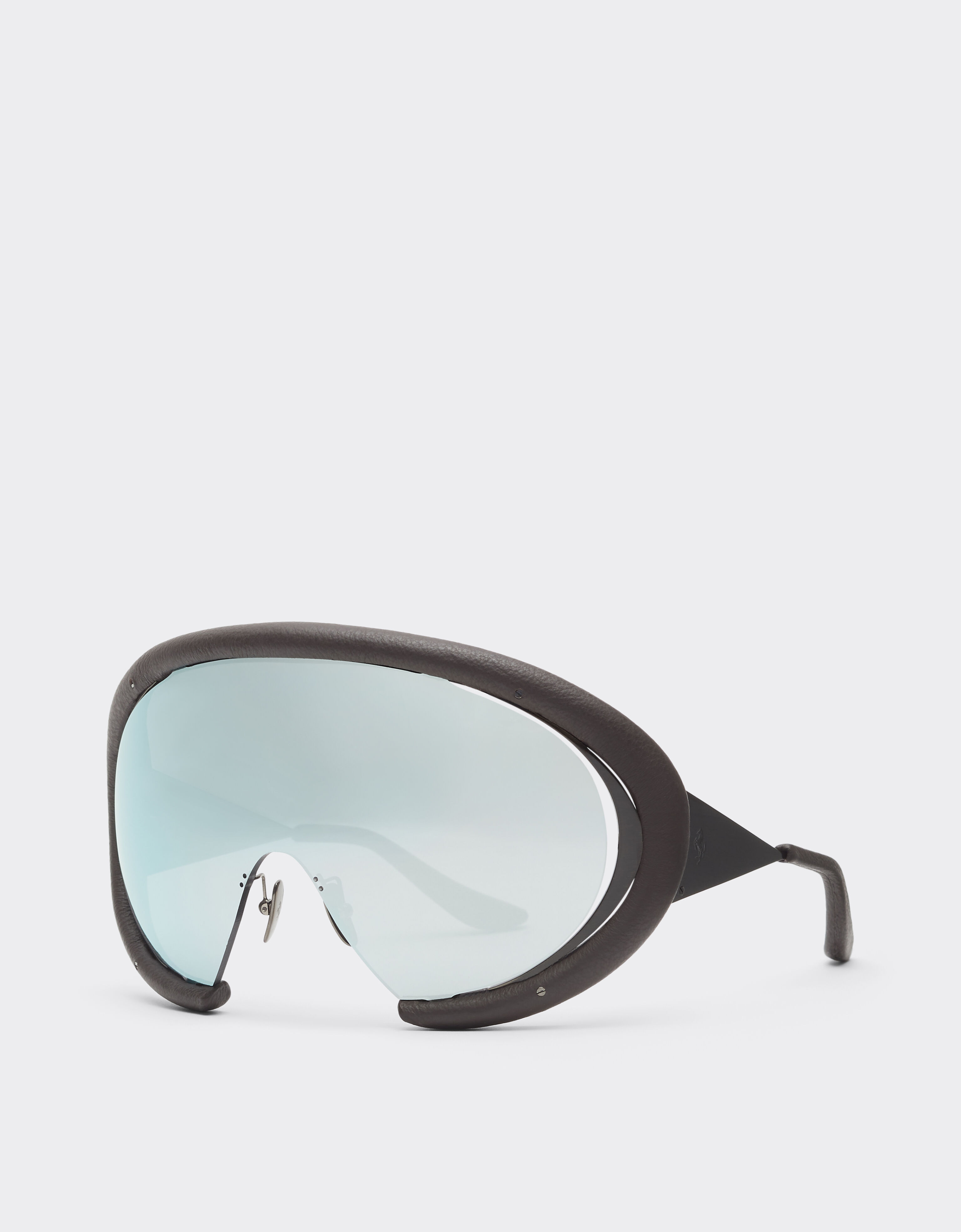 Ferrari sunglasses in antique tar-colored brushed metal and dark brown leather with mirrored silvermask Ferrari Ferrari sunglasses in antique tar-colored brushed metal and dark brown leather with mirrored silvermask Marrone Scuro LA0LMf