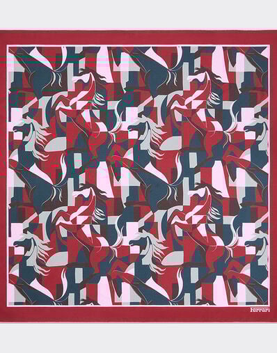 Ferrari Carré in seta con stampa Cavallino color block Blu pavone 22716f