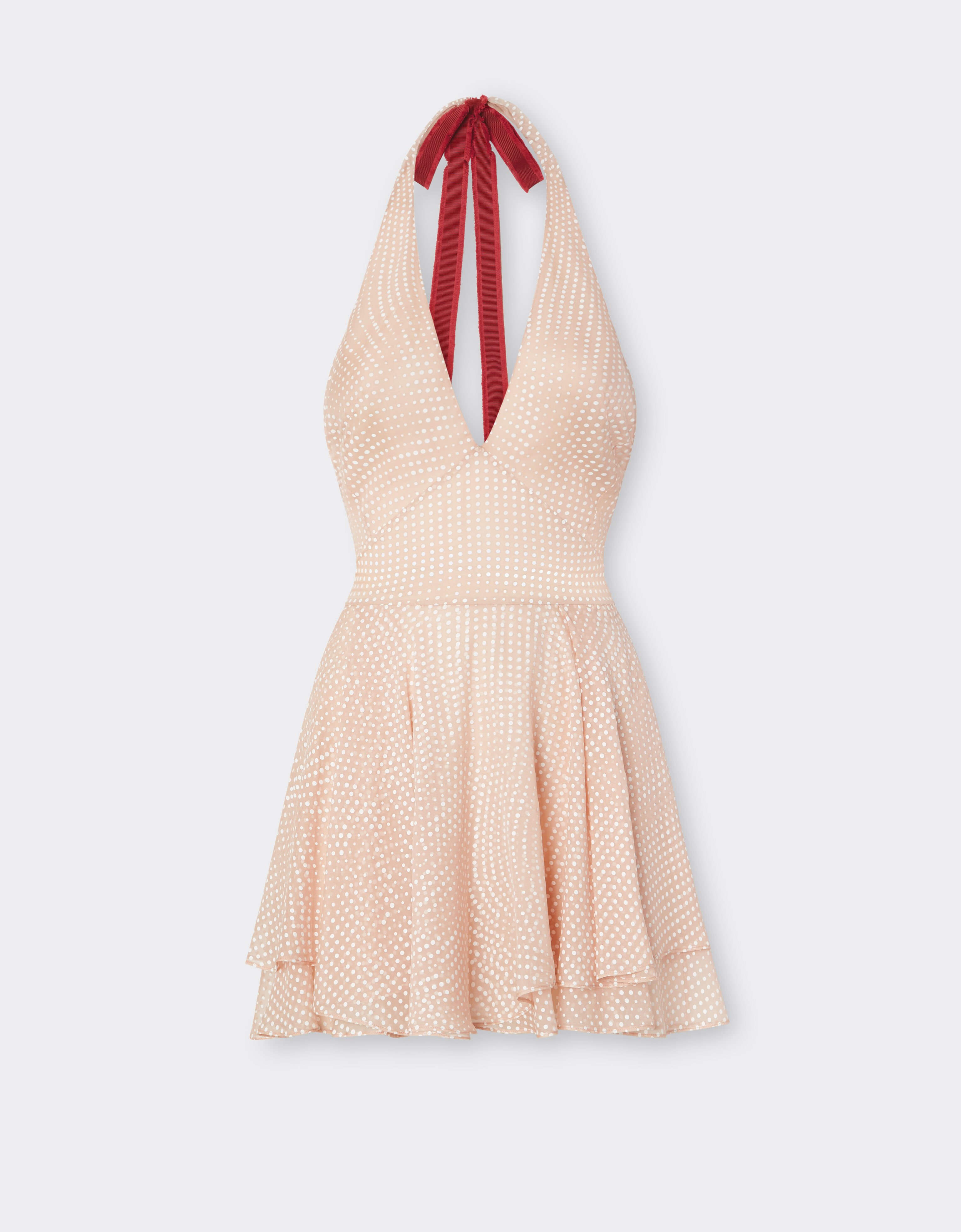 Ferrari Abito mini in voile di seta con stampa Cavallino Dots Nude 22447f