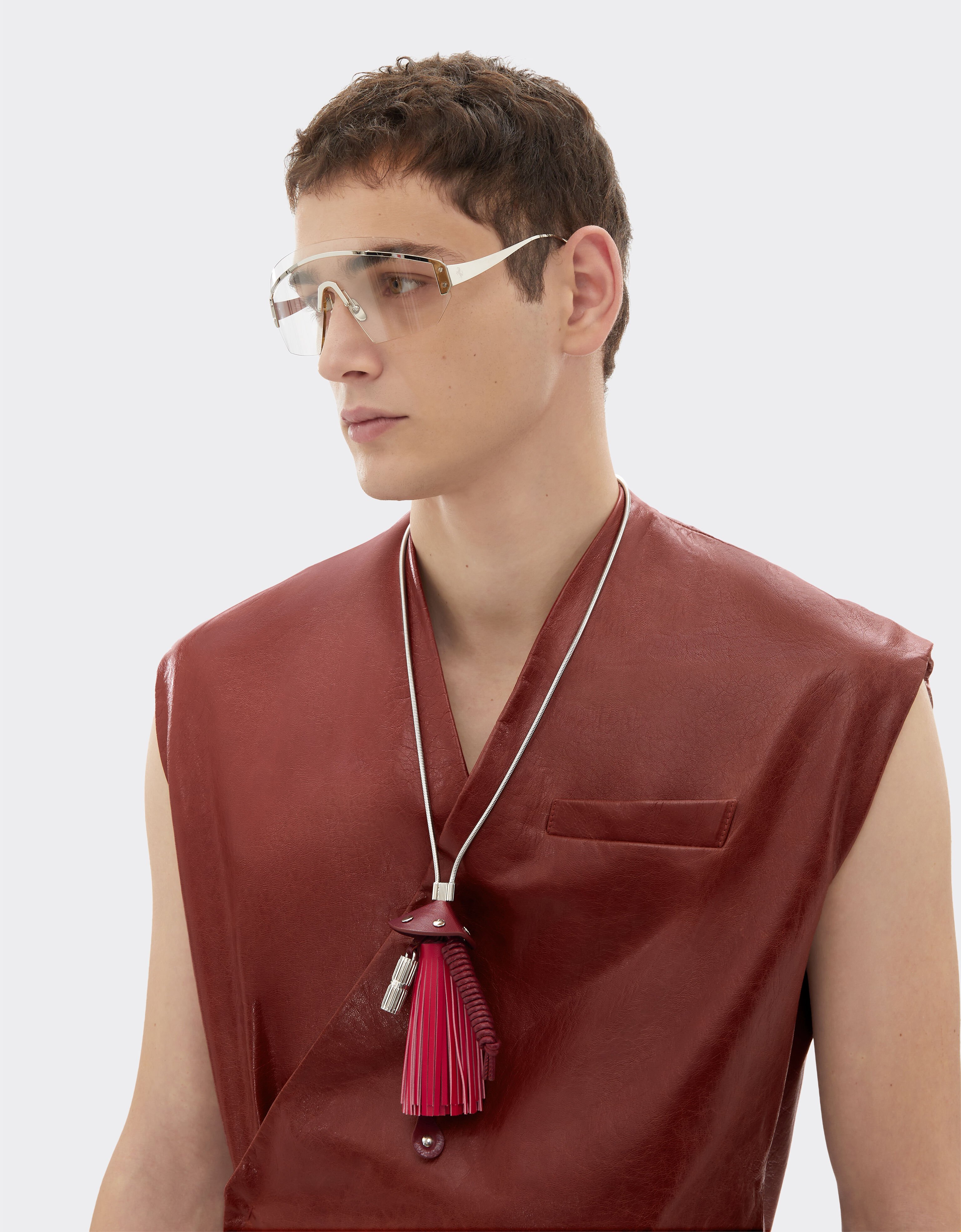 Ferrari Metal and leather necklace Rosso Magma 51084f