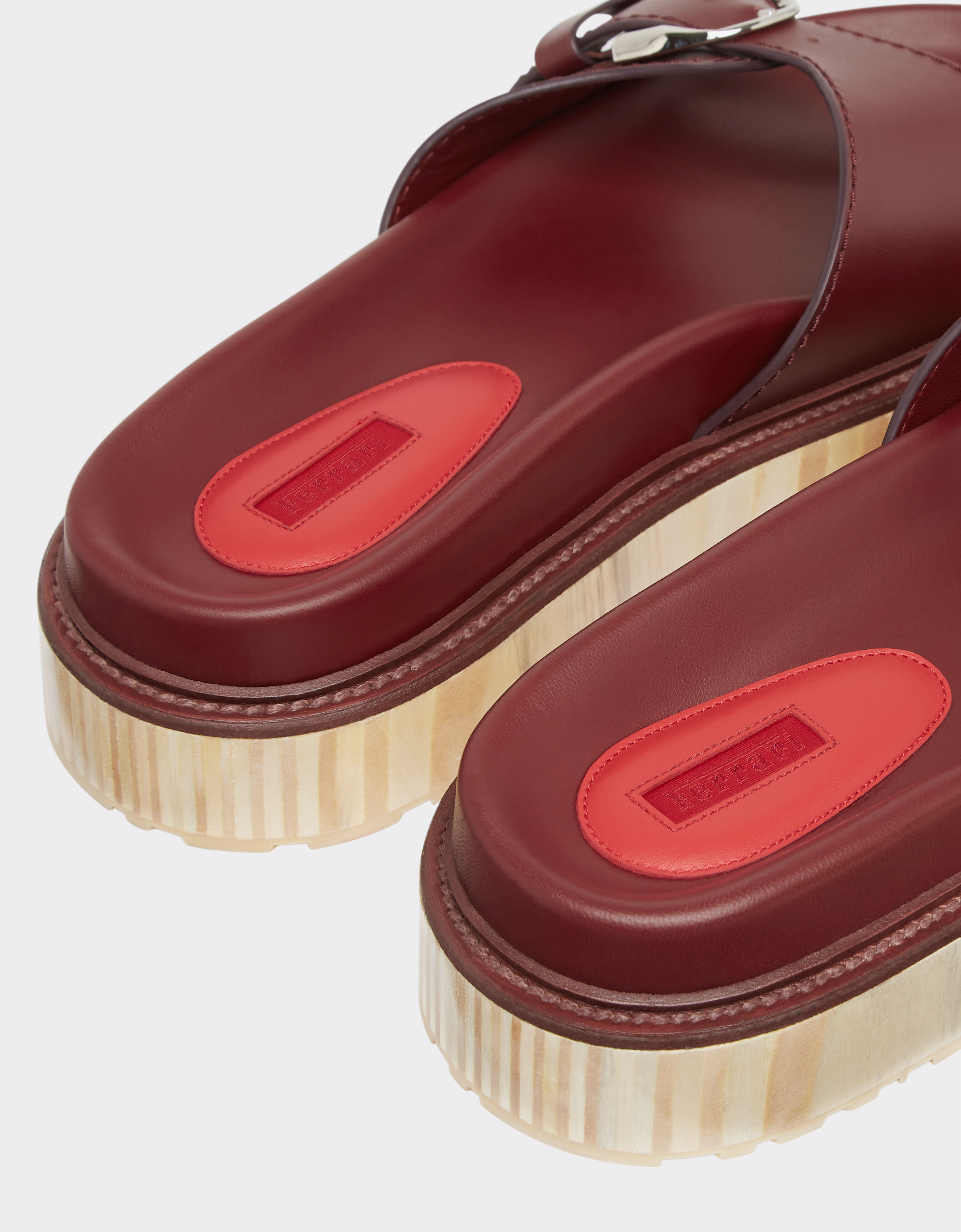 Ferrari Leather sliders with wooden sole Maison Red 22315f