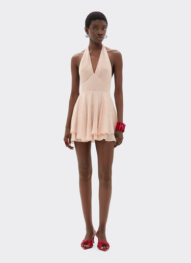 Ferrari Abito mini in voile di seta con stampa Cavallino Dots Nude 22447f