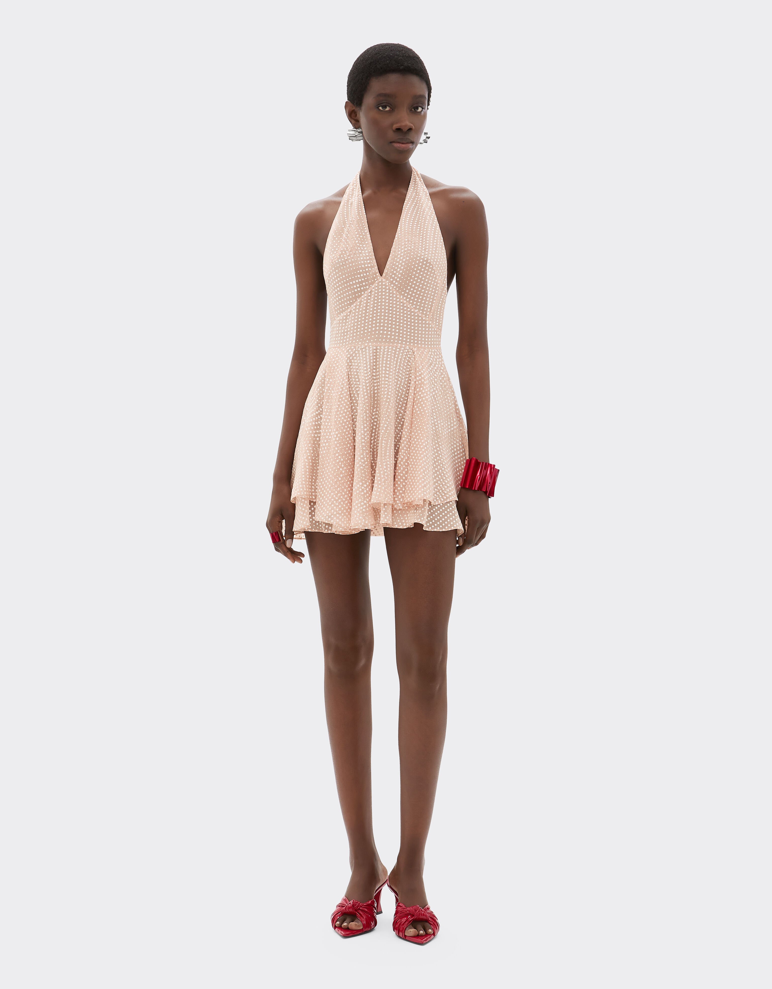 Ferrari Abito mini in voile di seta con stampa Cavallino Dots Nude 22447f