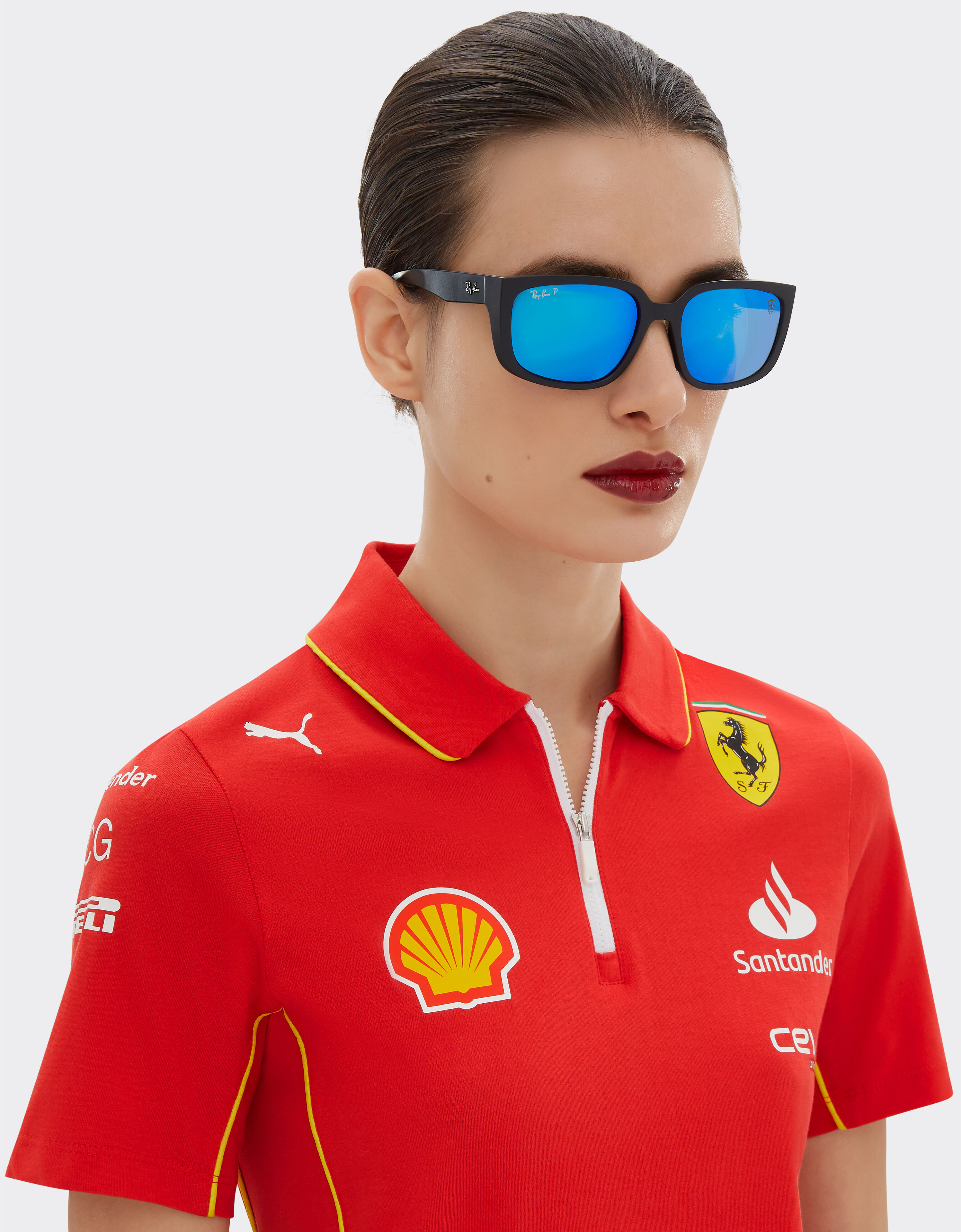 Ferrari Ray-Ban für Scuderia Ferrari RB4443M in schwarzem PEEK mit grün verspiegelten, blau polarisierten Gläsern Mattschwarz F1517f