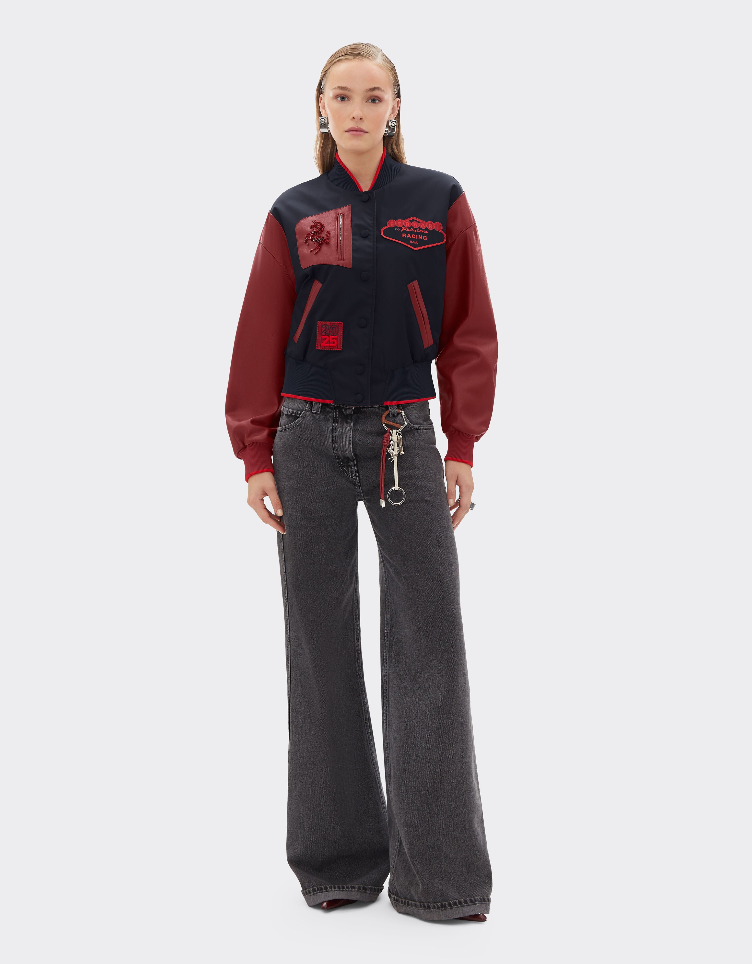 Ferrari Bomber jacket in Q-Cycle® nylon and leather Navy 50890f