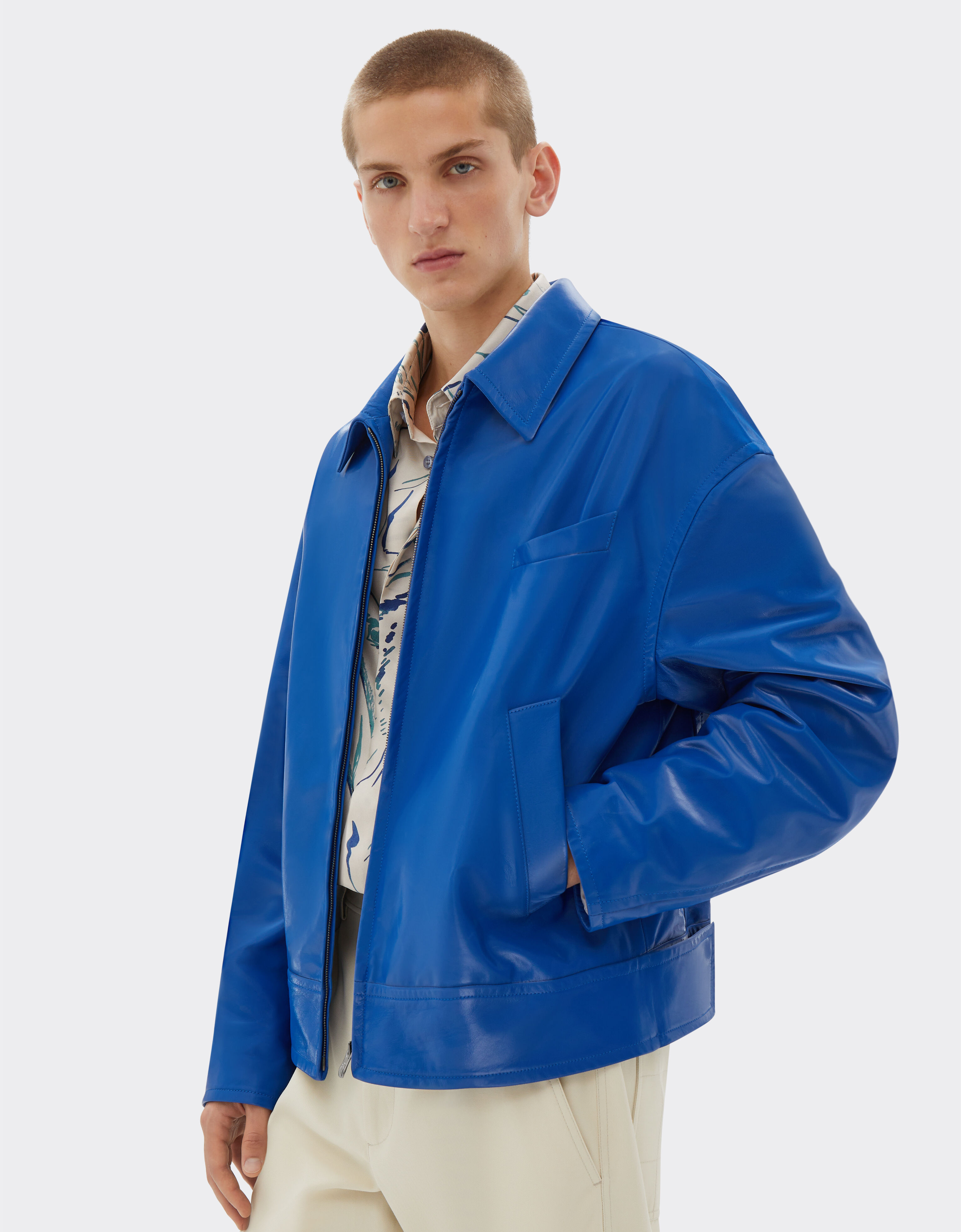 Ferrari Bomber jacket in liquid leather Klein Blue 21882f