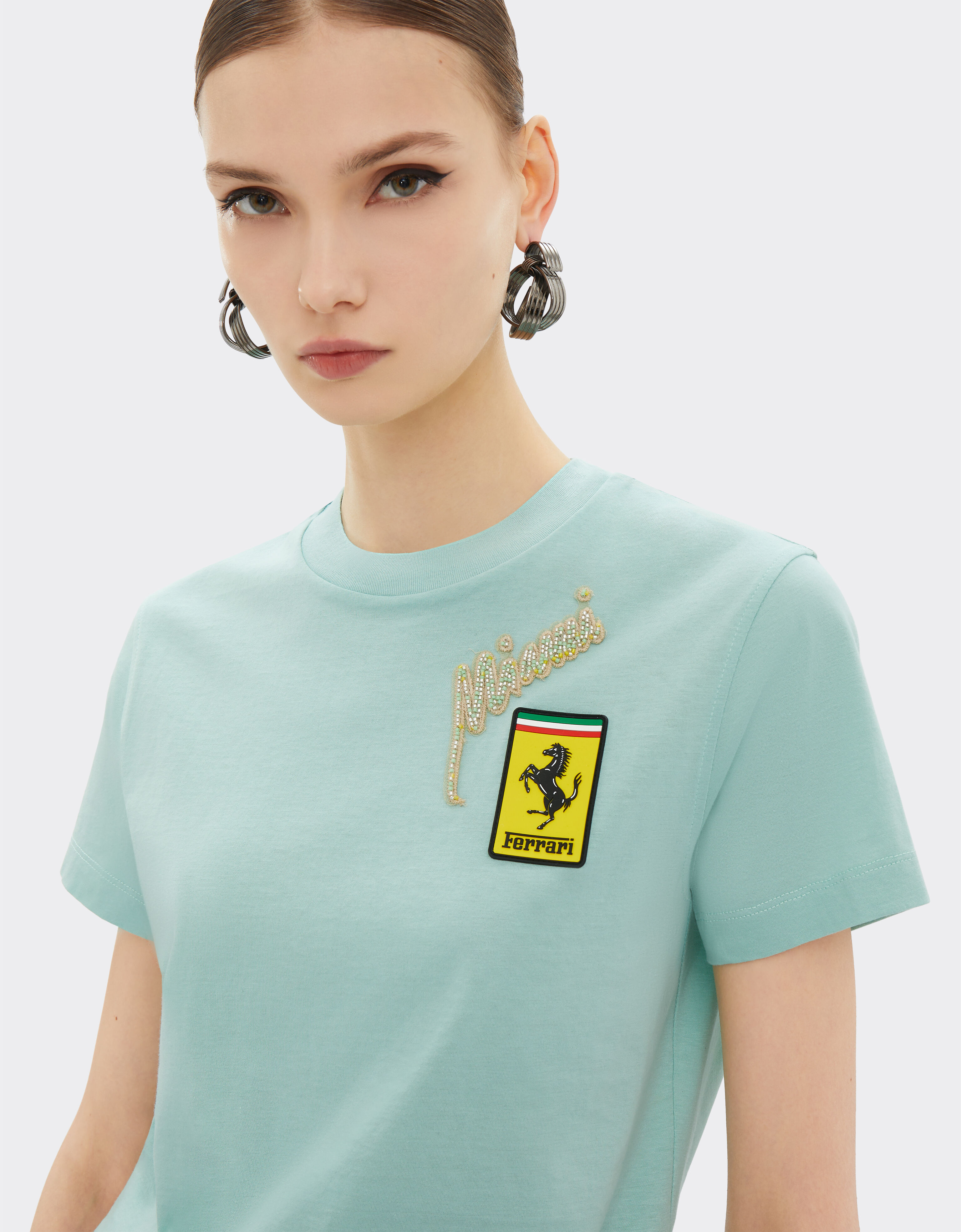 Miami Collection T Shirt mit hohem Kragen aus Baumwolle in Aquamarin fur Damen Ferrari