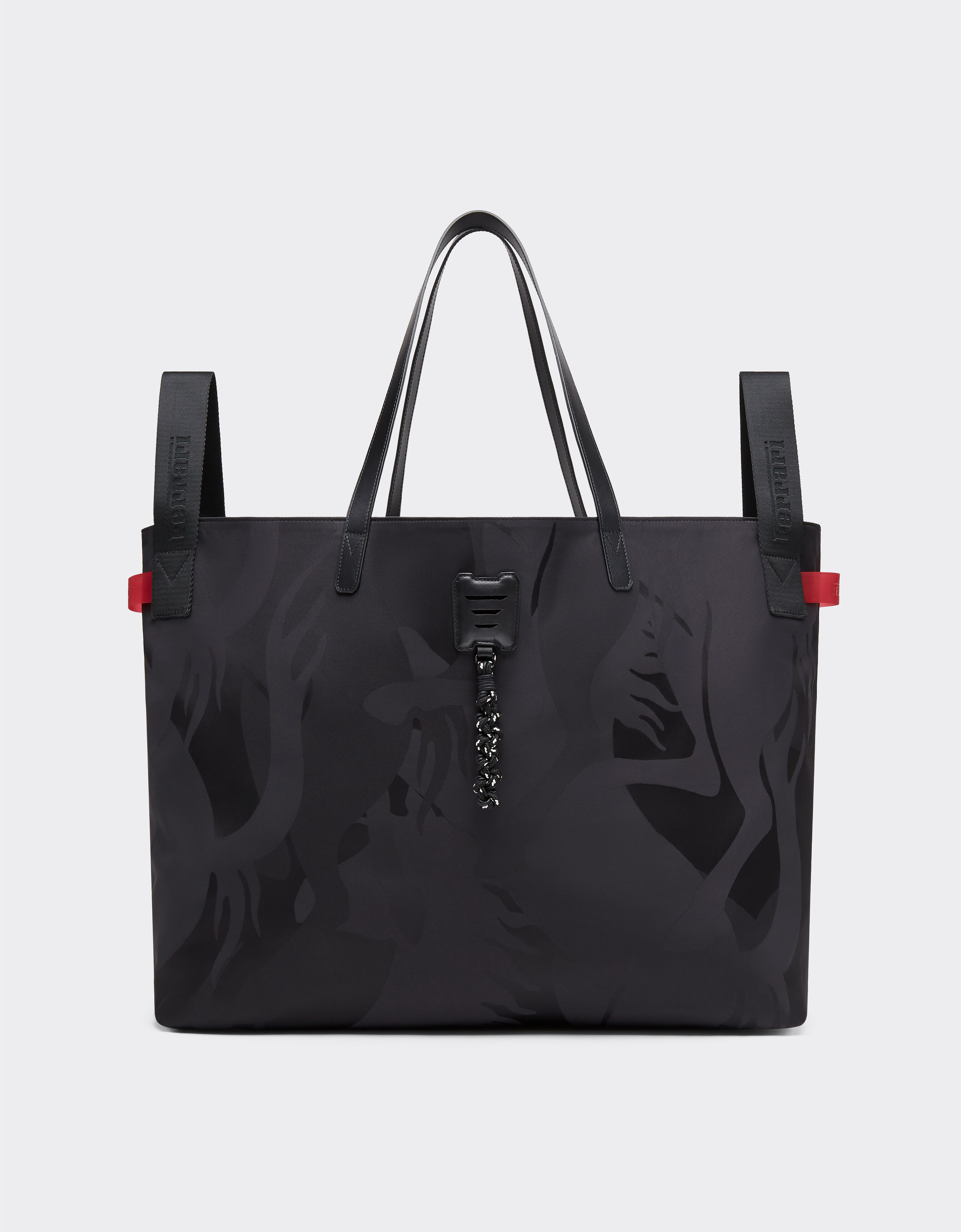 Ferrari Shopper bag in camouflage Prancing Horse nylon fabric Black 20587f