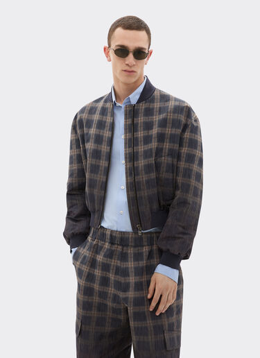 Ferrari Bomber in chiné check printed nylon Mahogany 22654f