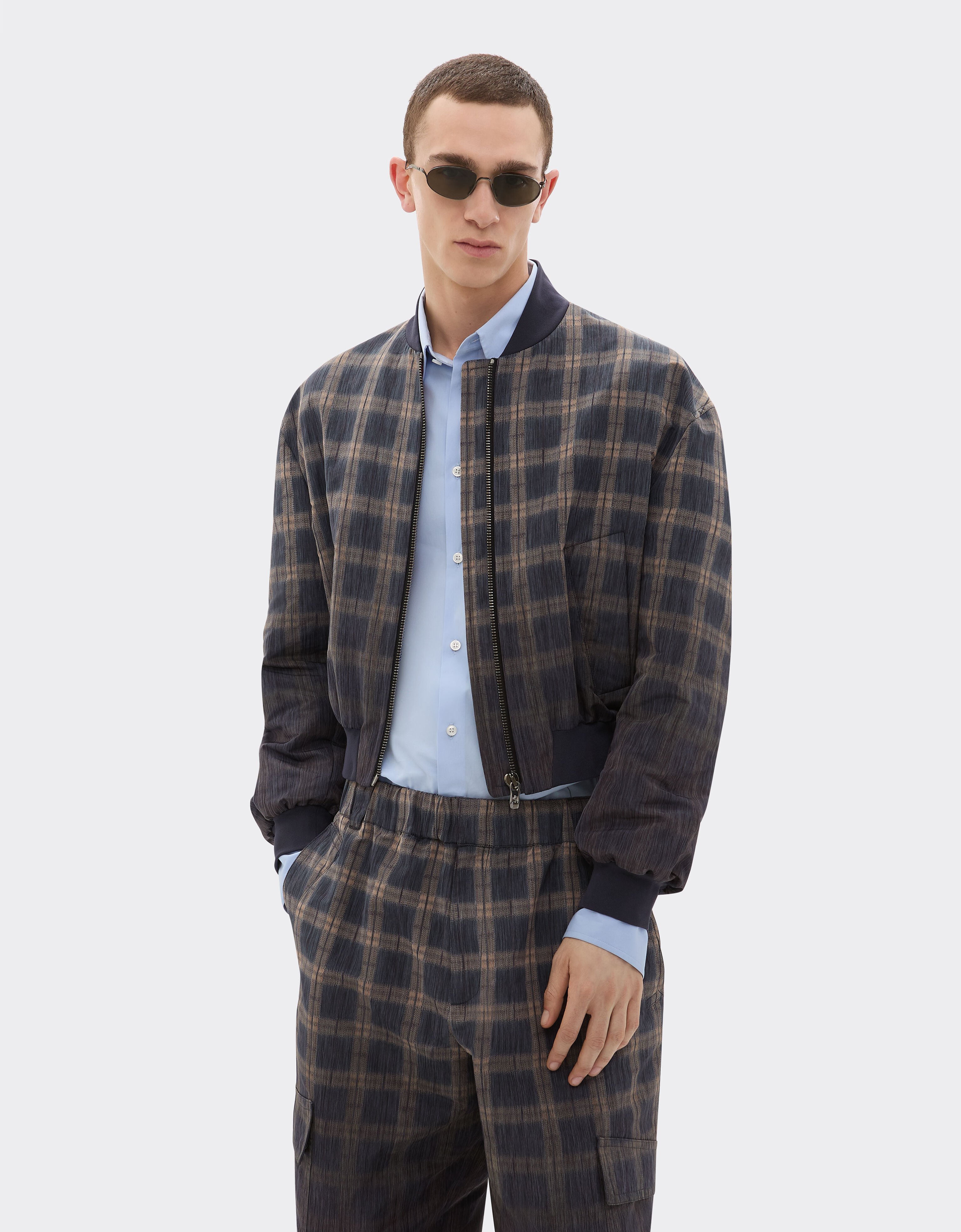 Ferrari Bomber in chiné check printed nylon Mahogany 22654f