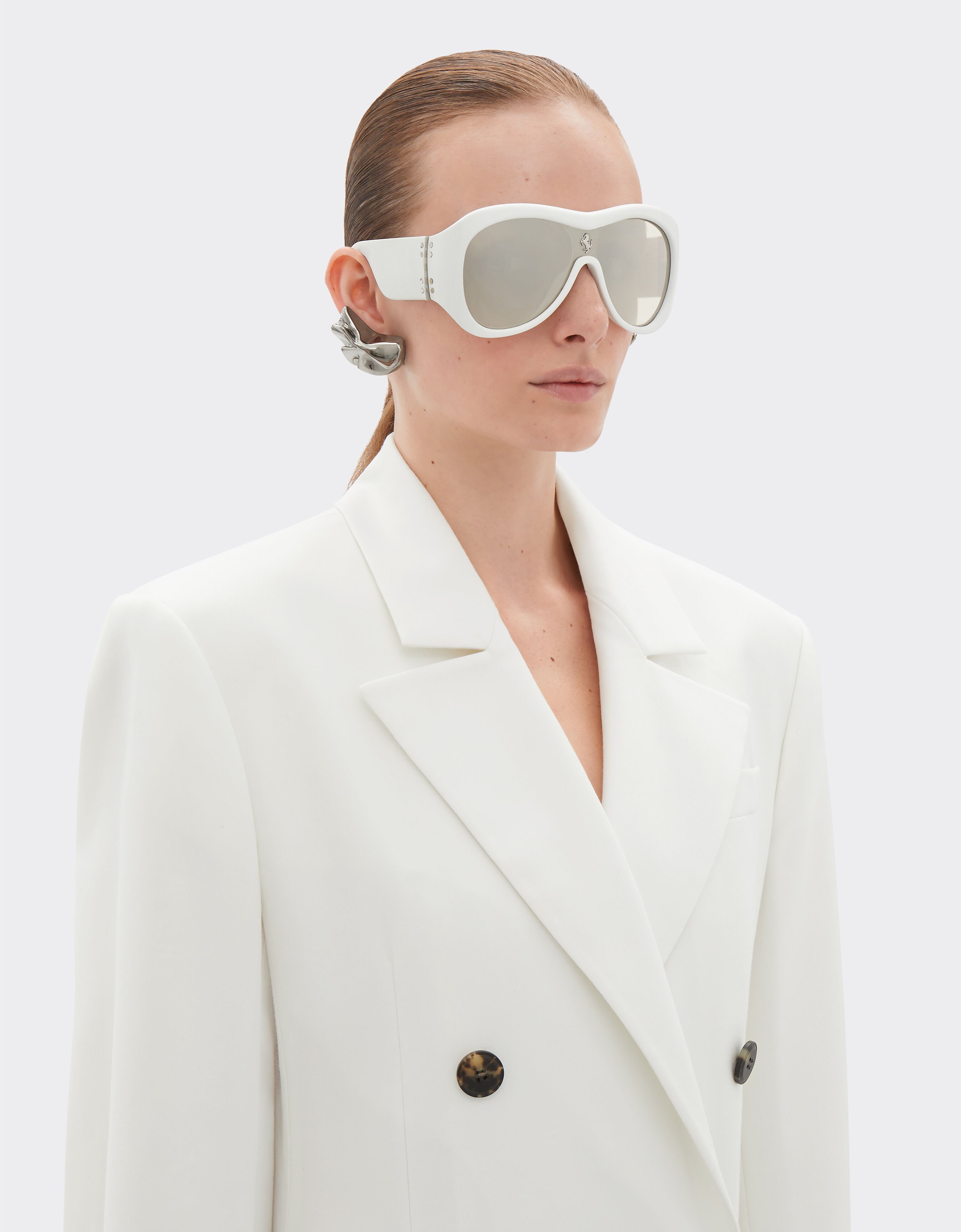 Ferrari Limited Edition Ferrari white leather covered sunglasses with silver mirror lens Optical White F1246f