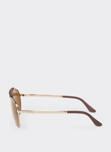 Ferrari Ferrari sunglasses in gold-tone metal and leather with polarised brown lenses Satin Gold LA02Ef