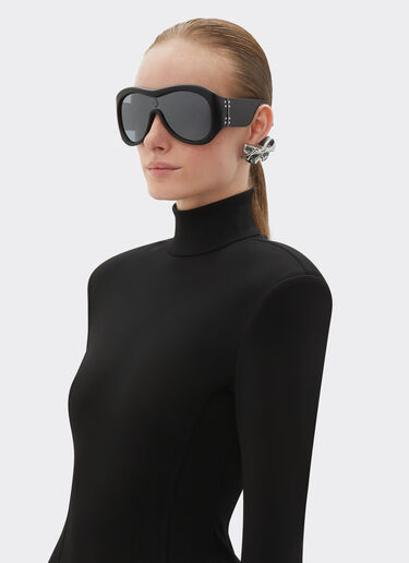 Ferrari Limited Edition Ferrari black leather covered sunglasses with black mirror lens Black F1245f