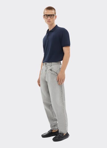 Ferrari Organic cotton piqué polo shirt with Prancing Horse Navy Blue CJMPO0014JCO0053f