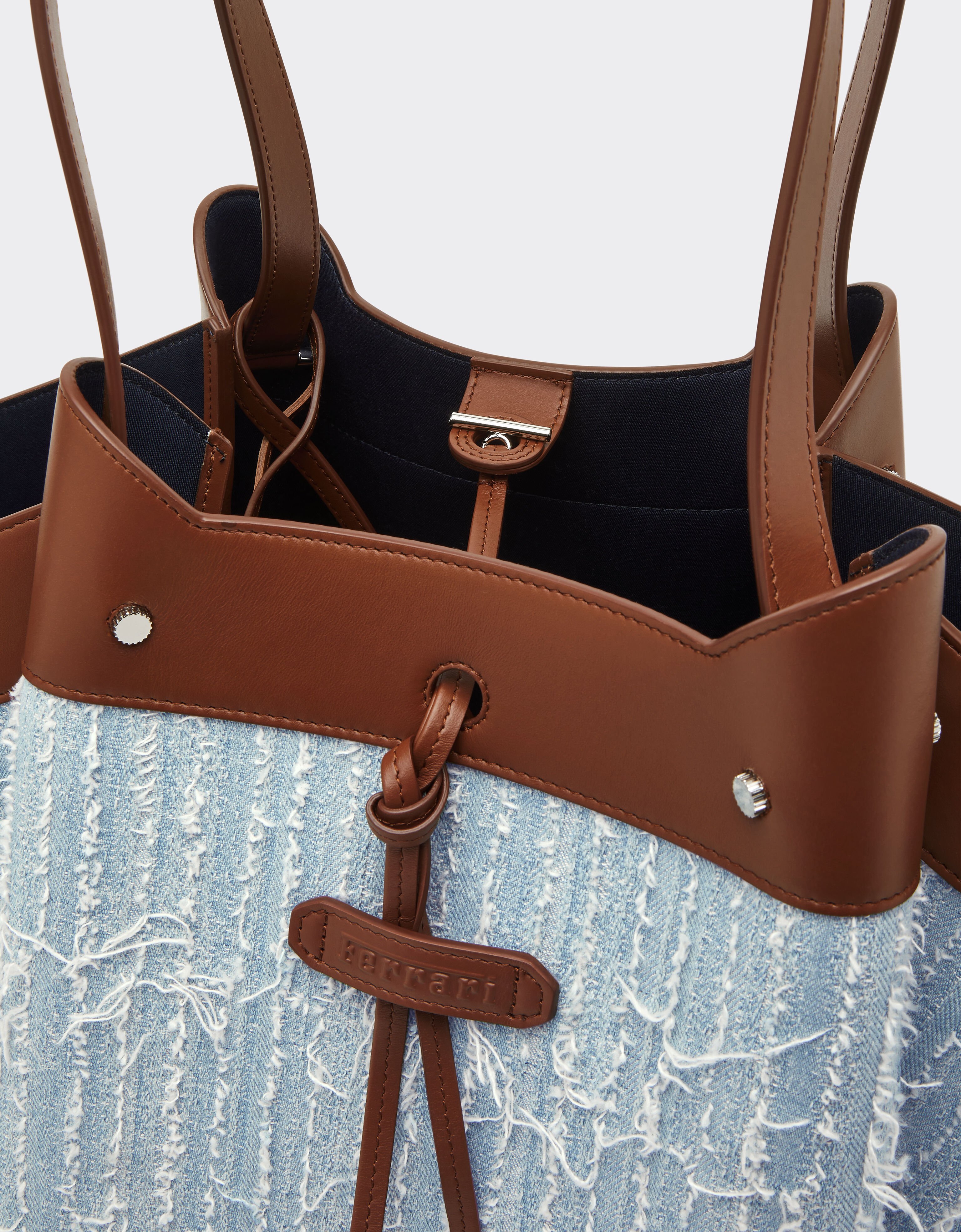 Ferrari Large tote bag in denim and leather Denim Blue 22273f