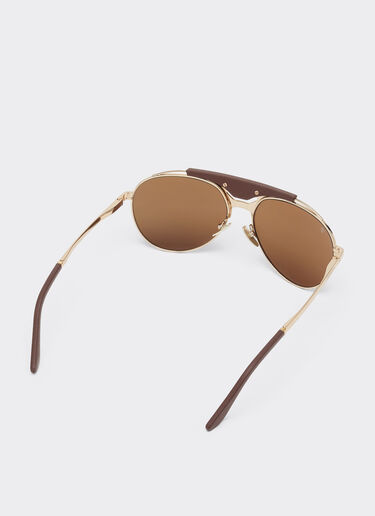 Ferrari Ferrari sunglasses in gold-tone metal and leather with polarised brown lenses Satin Gold LA02Ef