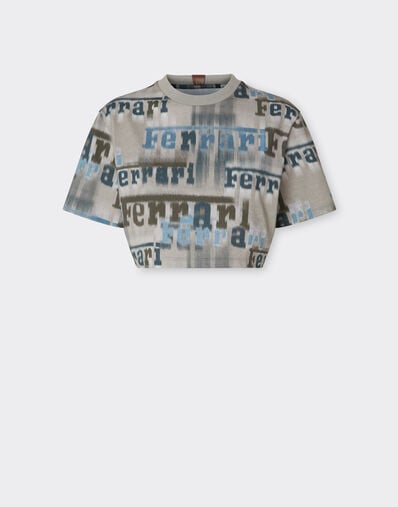 Ferrari Cropped T-shirt with Ferrari Ikat print Beige 22829f