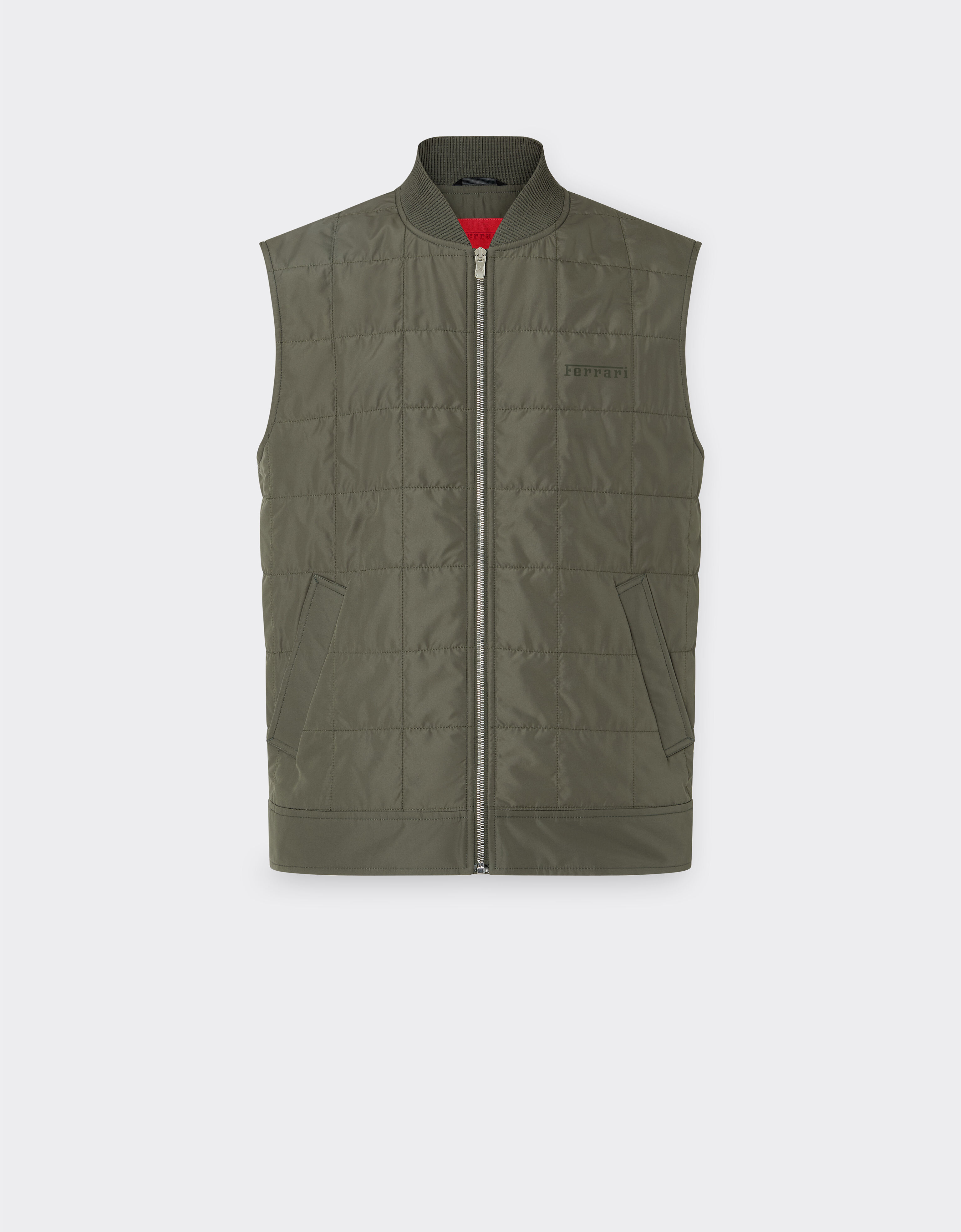 Padded technical nylon vest in Verde Cachi | Ferrari®