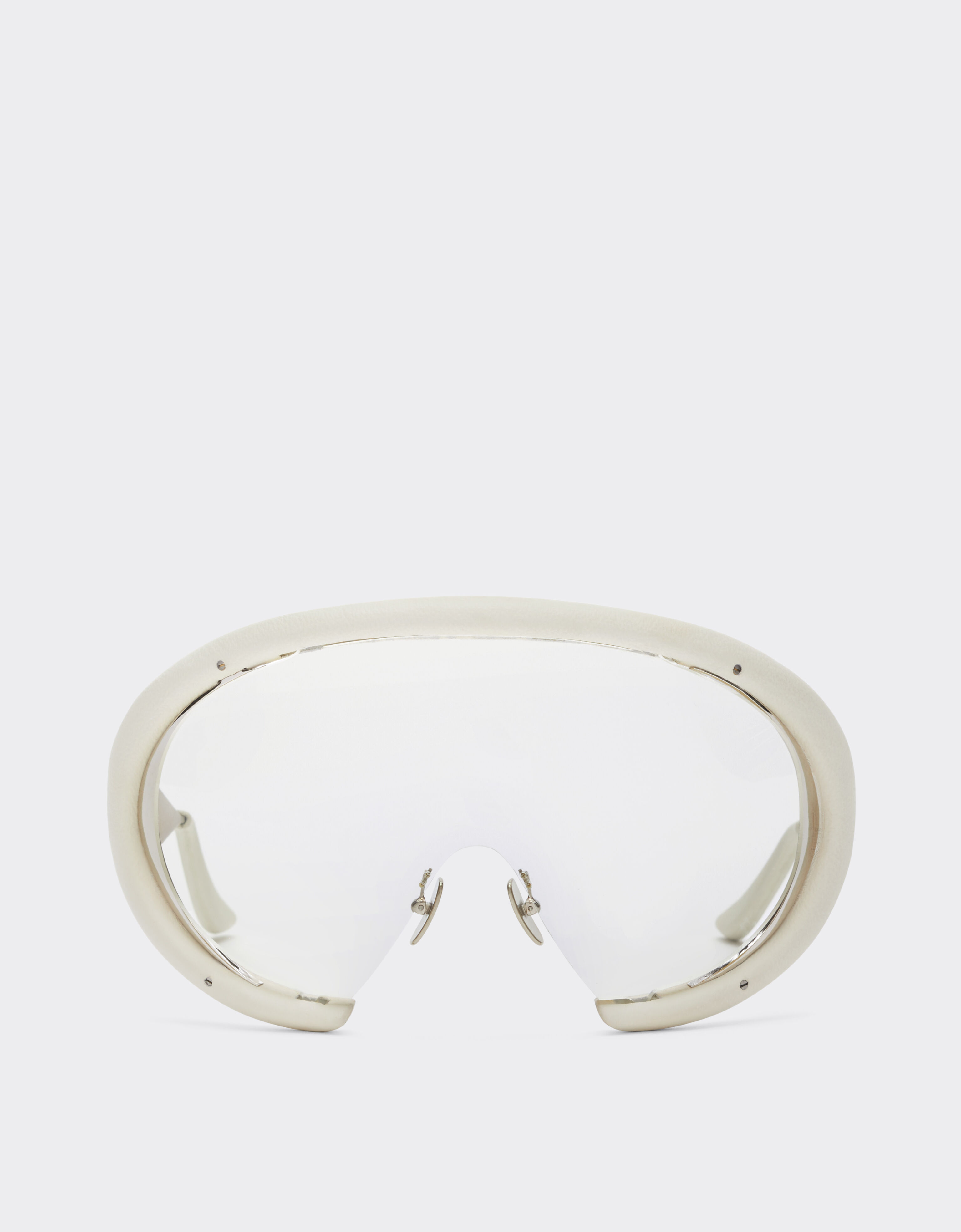 Ferrari sunglasses in shinysilver metal and chalk white leather with transparent lenses Ferrari Ferrari sunglasses in shinysilver metal and chalk white leather with transparent lenses Bianco Ottico LA0LLf