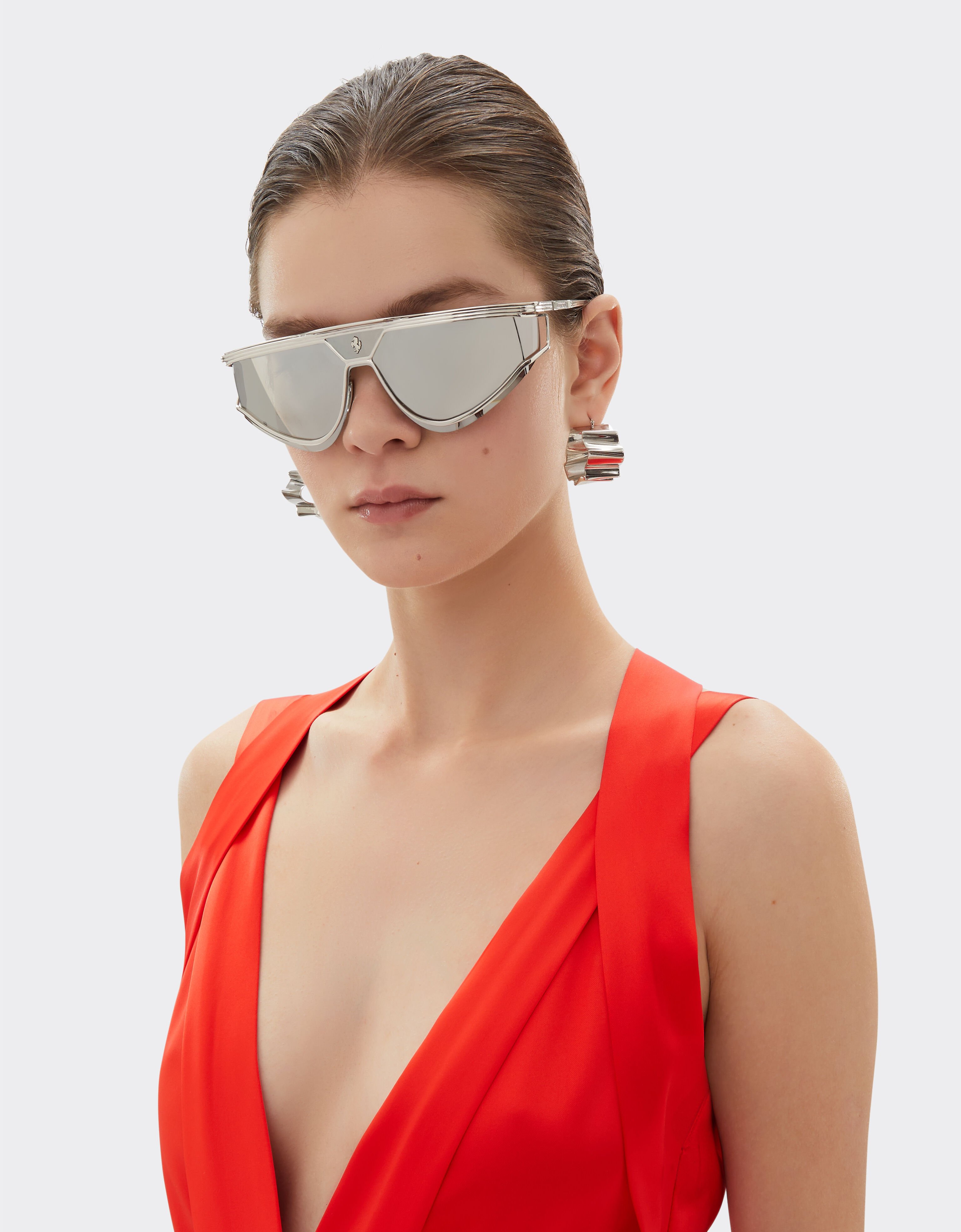 Ferrari Lunettes de soleil Ferrari Limited Edition en métal satiné avec monture argentée réfléchissante Argent F1579f