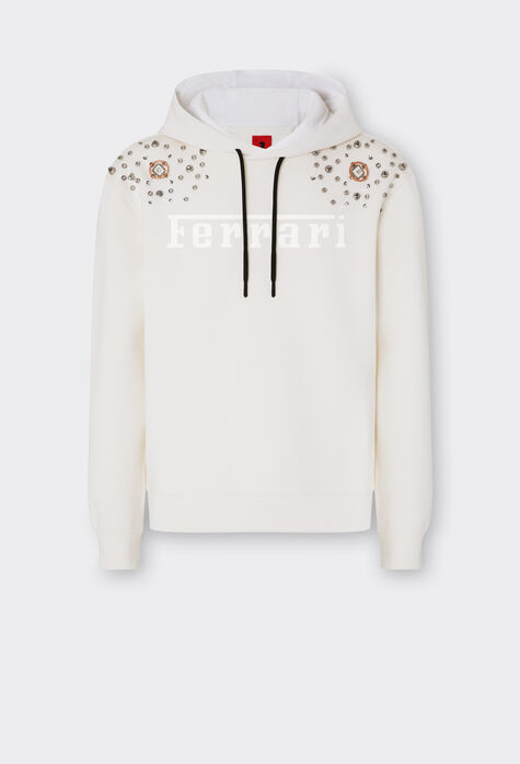Ferrari Sweatshirt in scuba fabric with metal embroidery and Ferrari logo Optical White 48490f