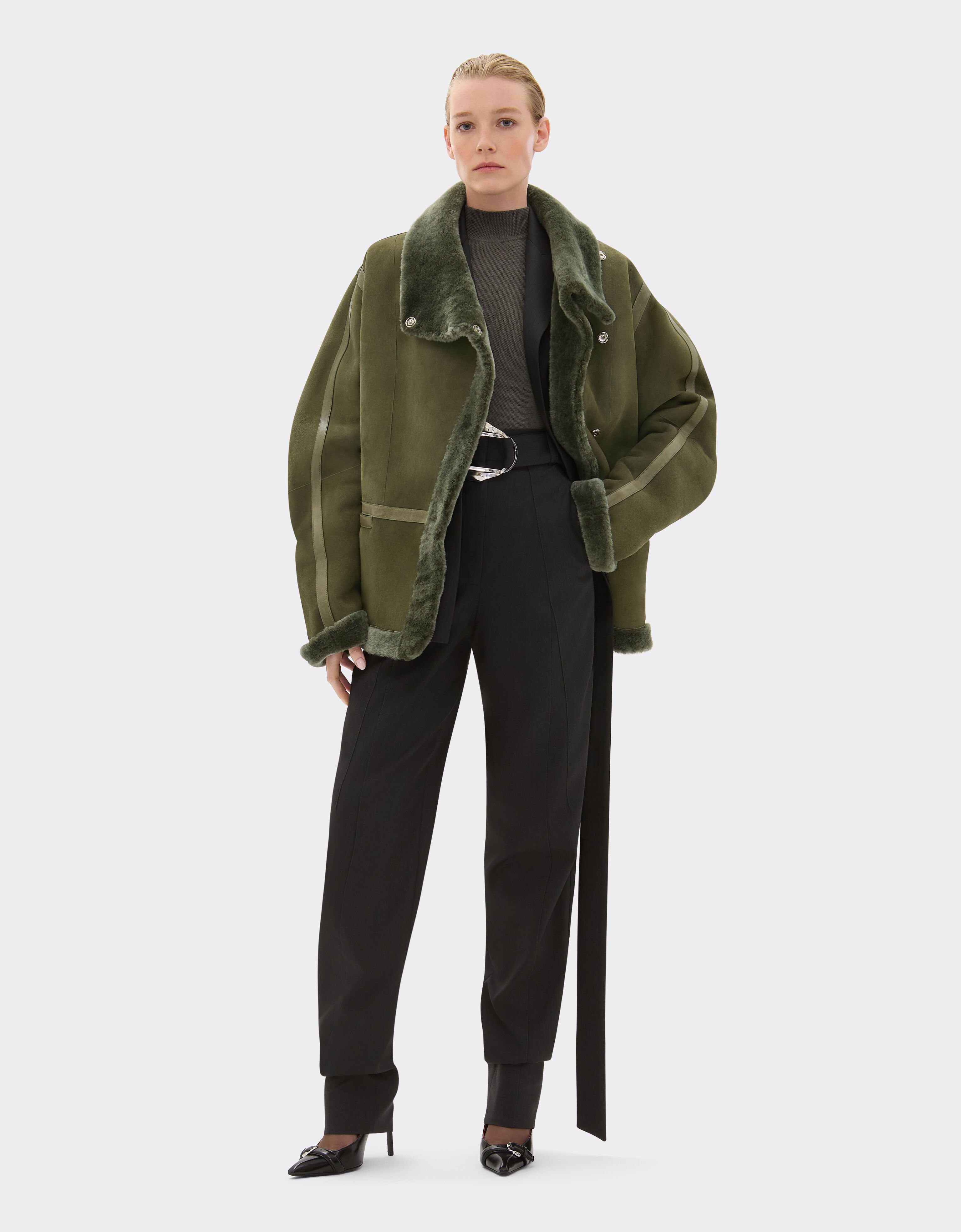Ferrari Caban in lana merino effetto astrakan Verde Loden 49249f