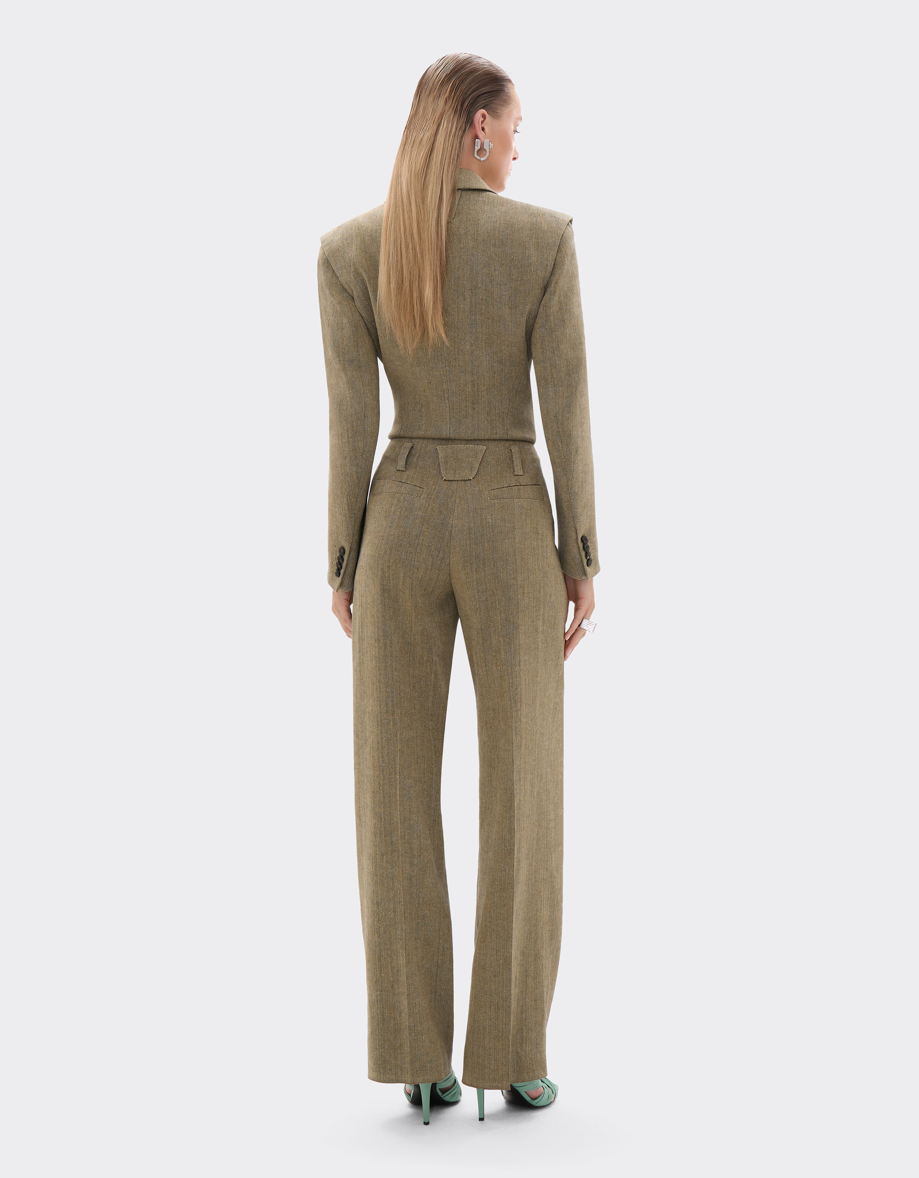 Ferrari Pantalon en sergé de lin et coton Khaki Green 50050f