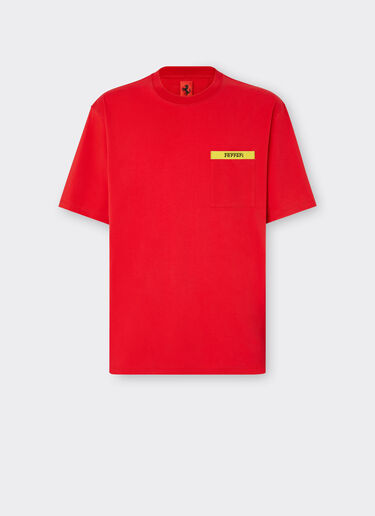 Ferrari T-shirt in cotone con dettaglio a contrasto Rosso Corsa 47825f