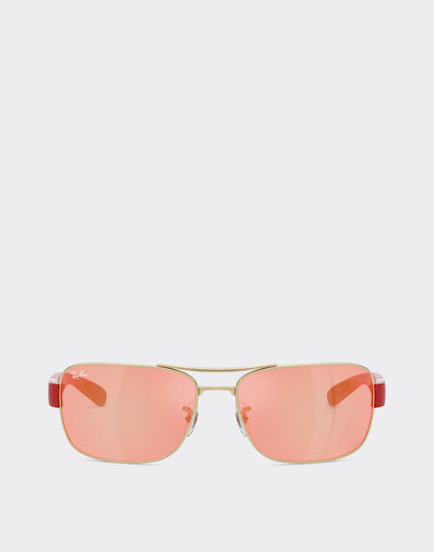Ferrari Ray-Ban for Scuderia Ferrari RB3763M in silver-tone metal and red plastic with red/yellow mirror brown lenses Black LA01Kf