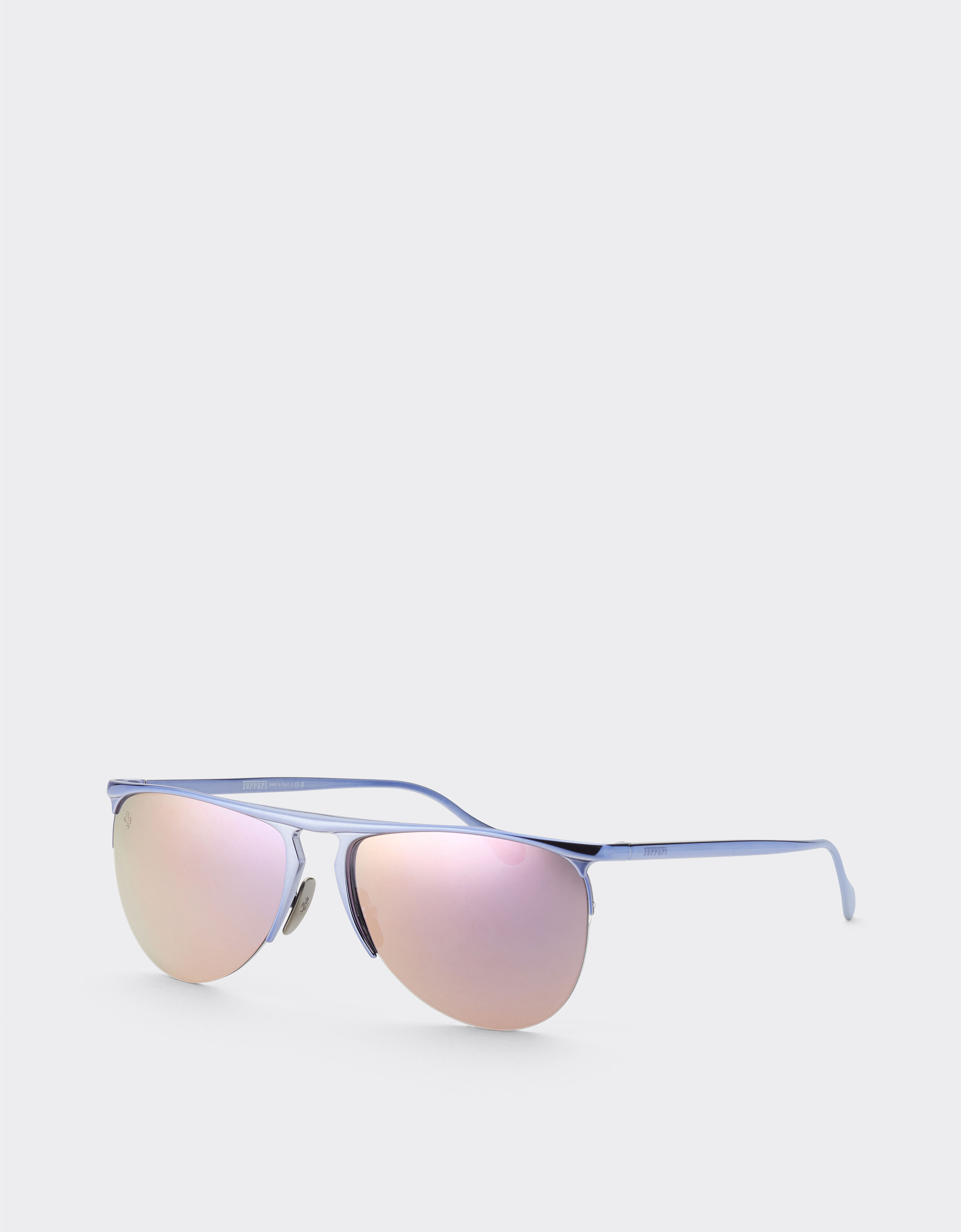 Ferrari Fliederfarbene Ferrari-Sonnenbrille aus Metall mit fliederfarbenen verspiegelten Gläsern Mattschwarz F1534f