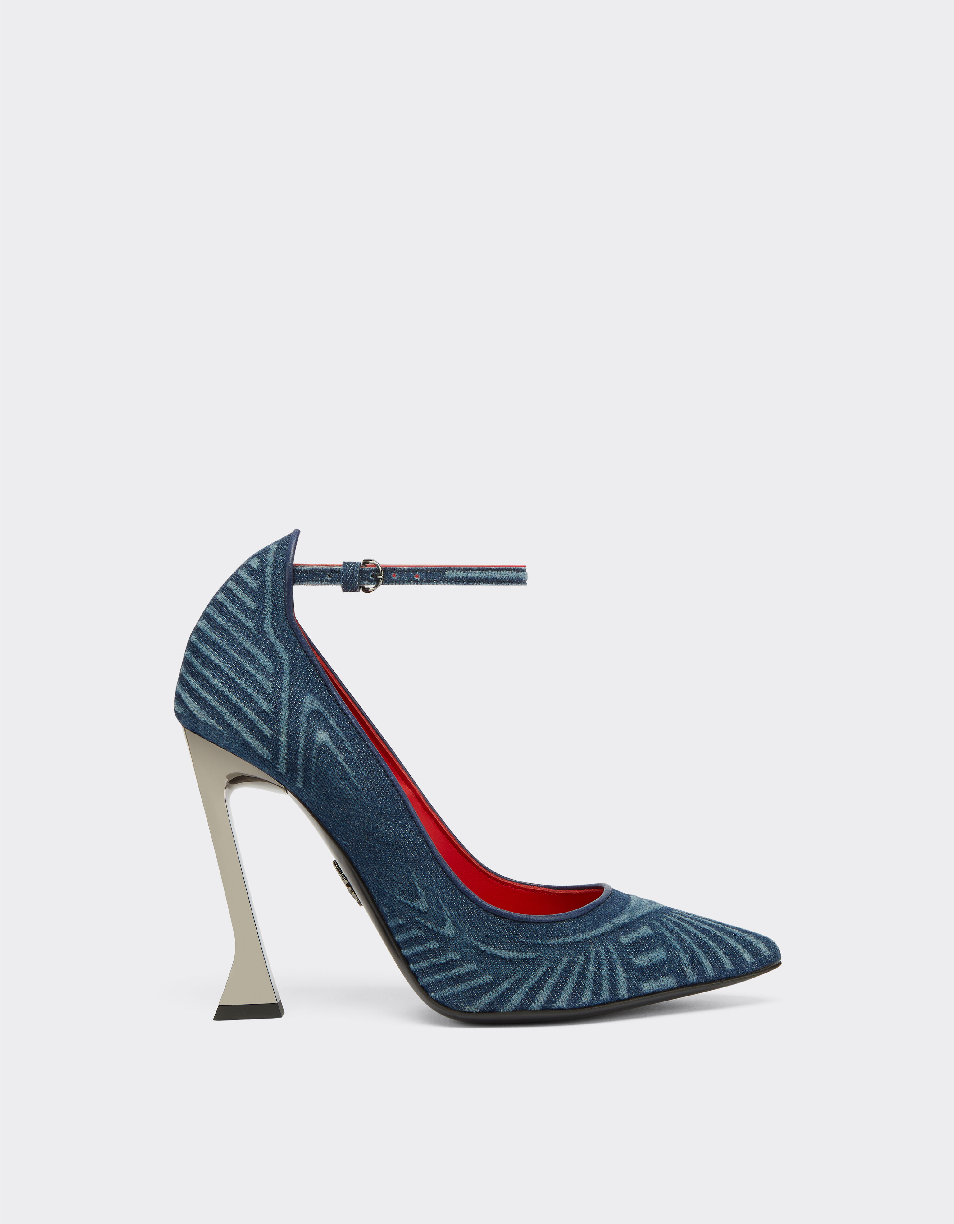 ${brand} Denim pumps with strap and livery pattern ${colorDescription} ${masterID}