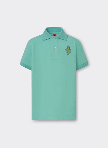 Ferrari Cotton piqué polo shirt with Prancing Horse patch Aquamarine 48531fK