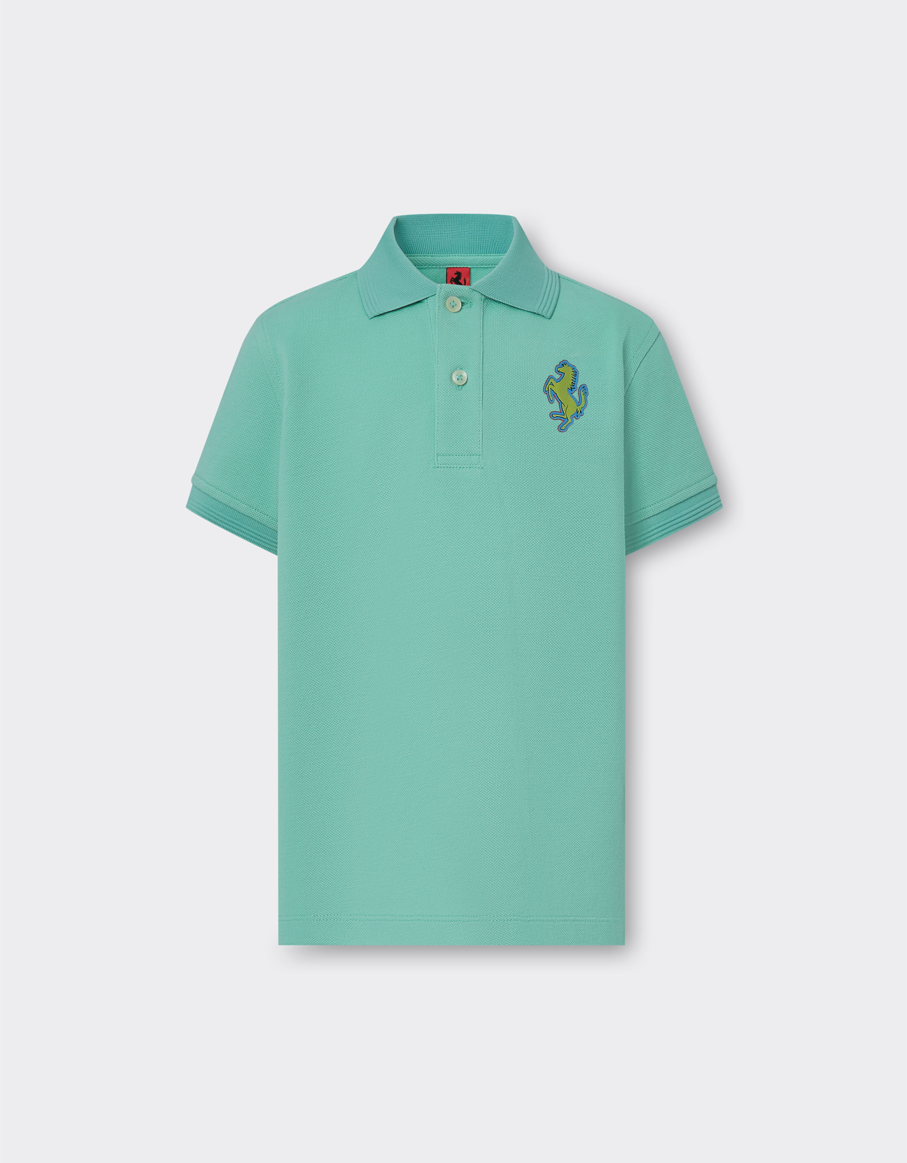 Ferrari Cotton piqué polo shirt with Prancing Horse patch Aquamarine 48531fK