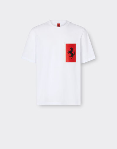 Ferrari Cotton T-shirt with Prancing Horse pocket Optical White 47824f