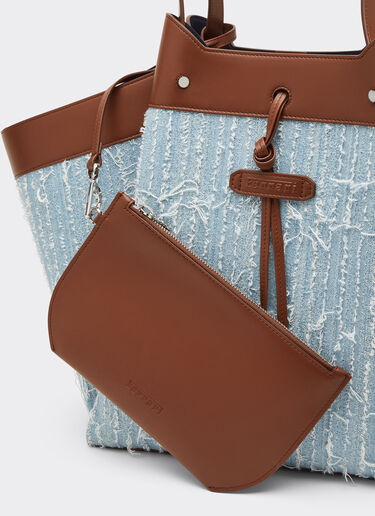Ferrari Large tote bag in denim and leather Denim Blue 22273f