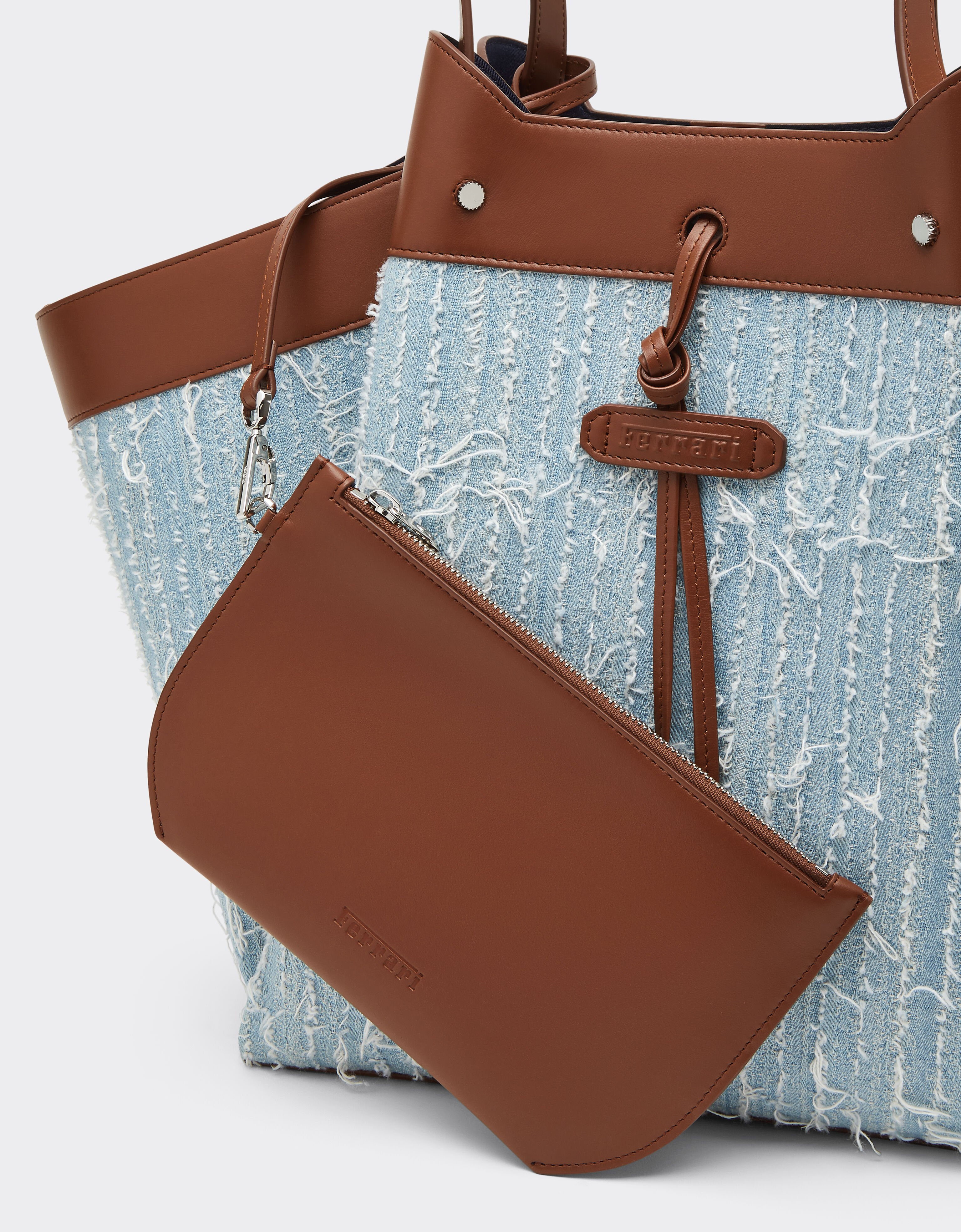 Ferrari Large tote bag in denim and leather Denim Blue 22273f